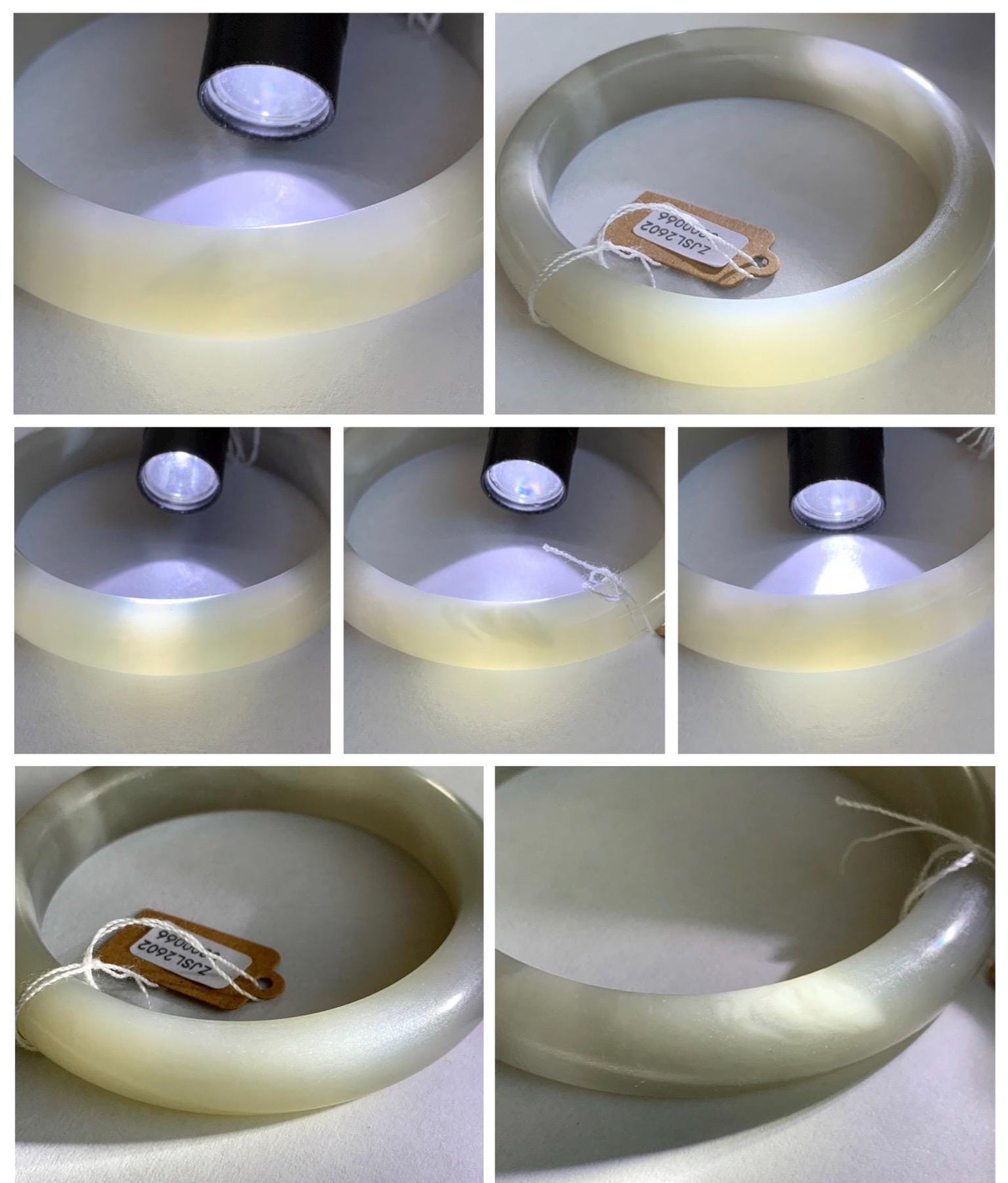 Certified Natural Nephrite Jade Translucent Light Gray Bangle Bracelet 56.8mm 7” 70.2g 天然和田玉烟灰手镯 066