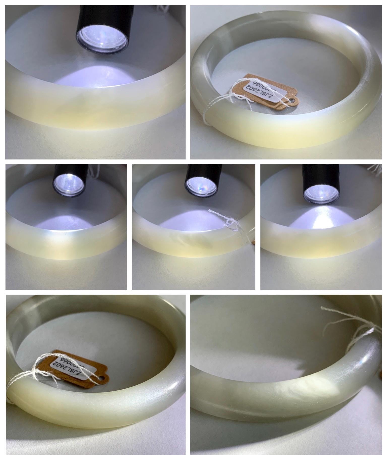 Certified Natural Nephrite Jade Translucent Light Gray Bangle Bracelet 56.8mm 7” 70.2g 天然和田玉烟灰手镯 066