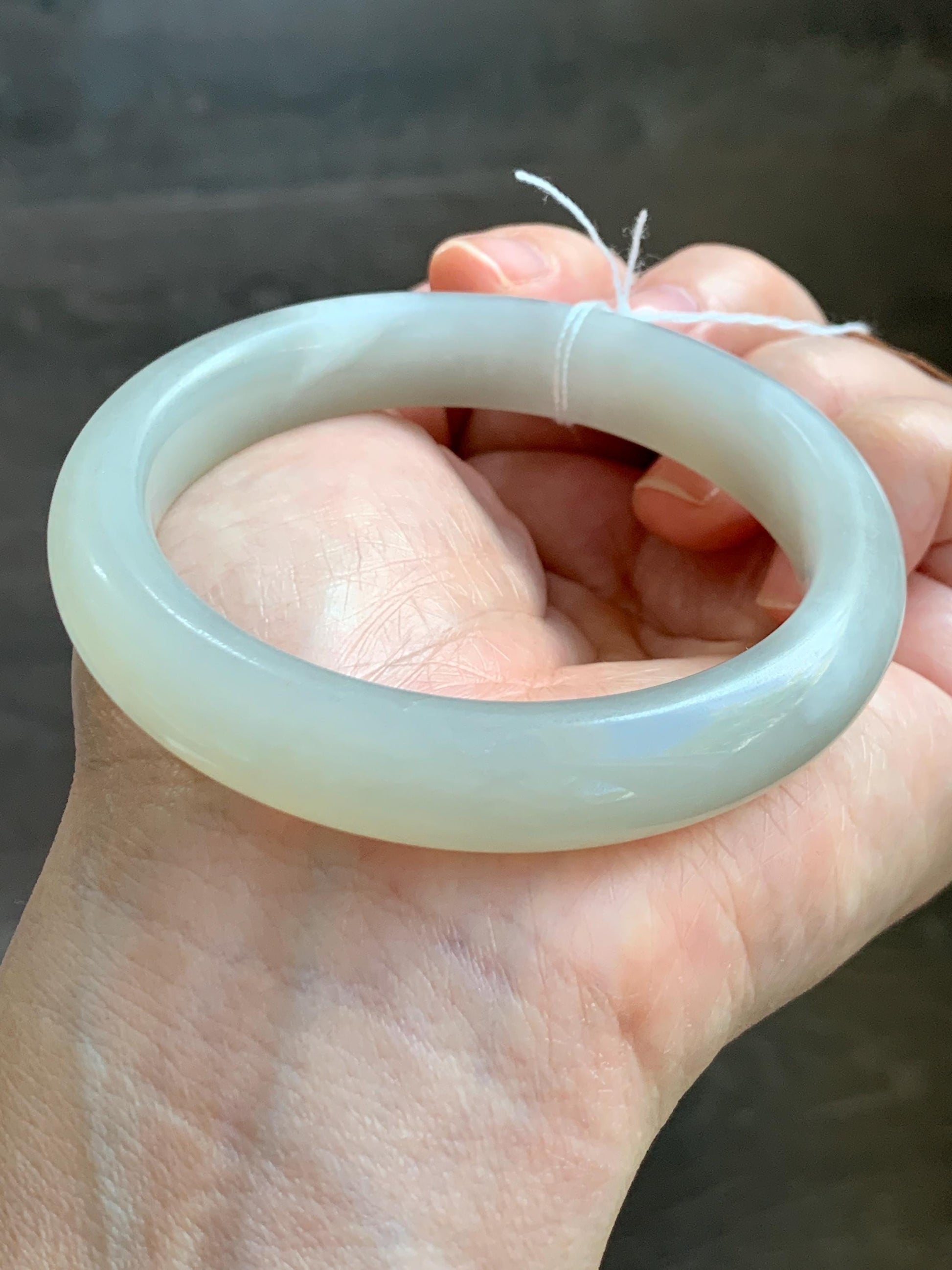 Certified Natural Nephrite Jade Translucent Light Gray Bangle Bracelet 56.8mm 7” 70.2g 天然和田玉烟灰手镯 066