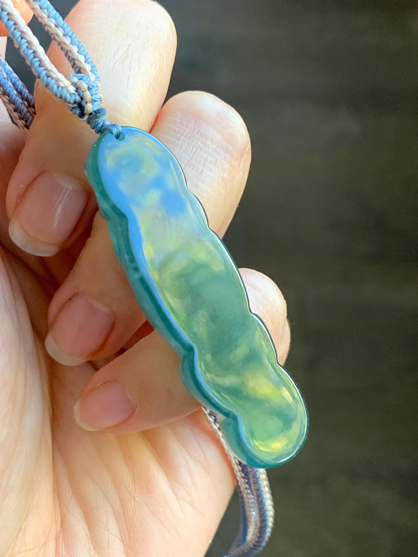 Natural Grade A Guatemalan Icy Translucent Dark Teal Blue Jade Jadeite Fairy Fox Pendant Rope Necklace 27.5” Adjustable 天然冰危深蓝翡翠狐仙吊坠 WHX205