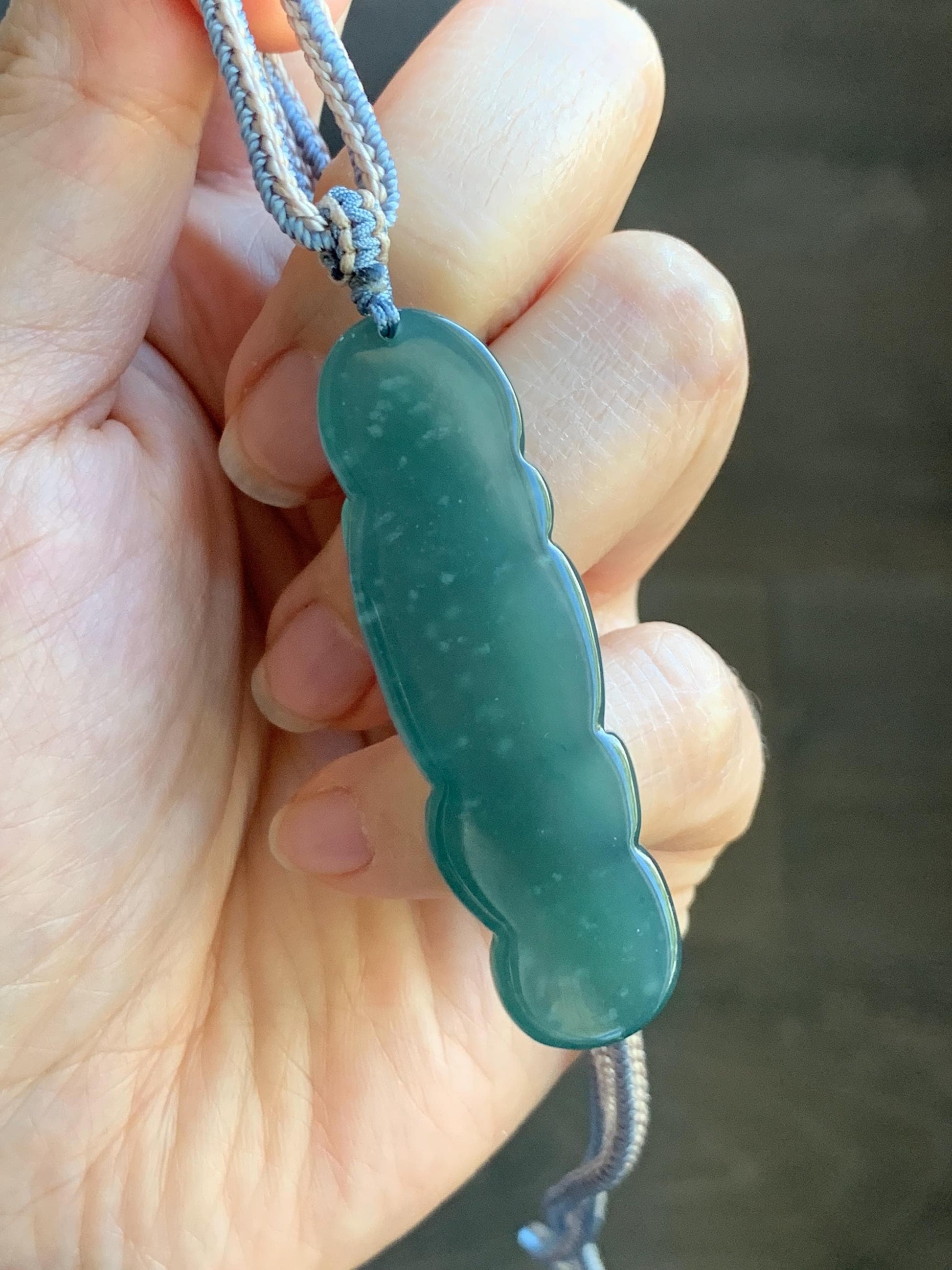 Natural Grade A Guatemalan Icy Translucent Dark Teal Blue Jade Jadeite Fairy Fox Pendant Rope Necklace 27.5” Adjustable 天然冰危深蓝翡翠狐仙吊坠 WHX205