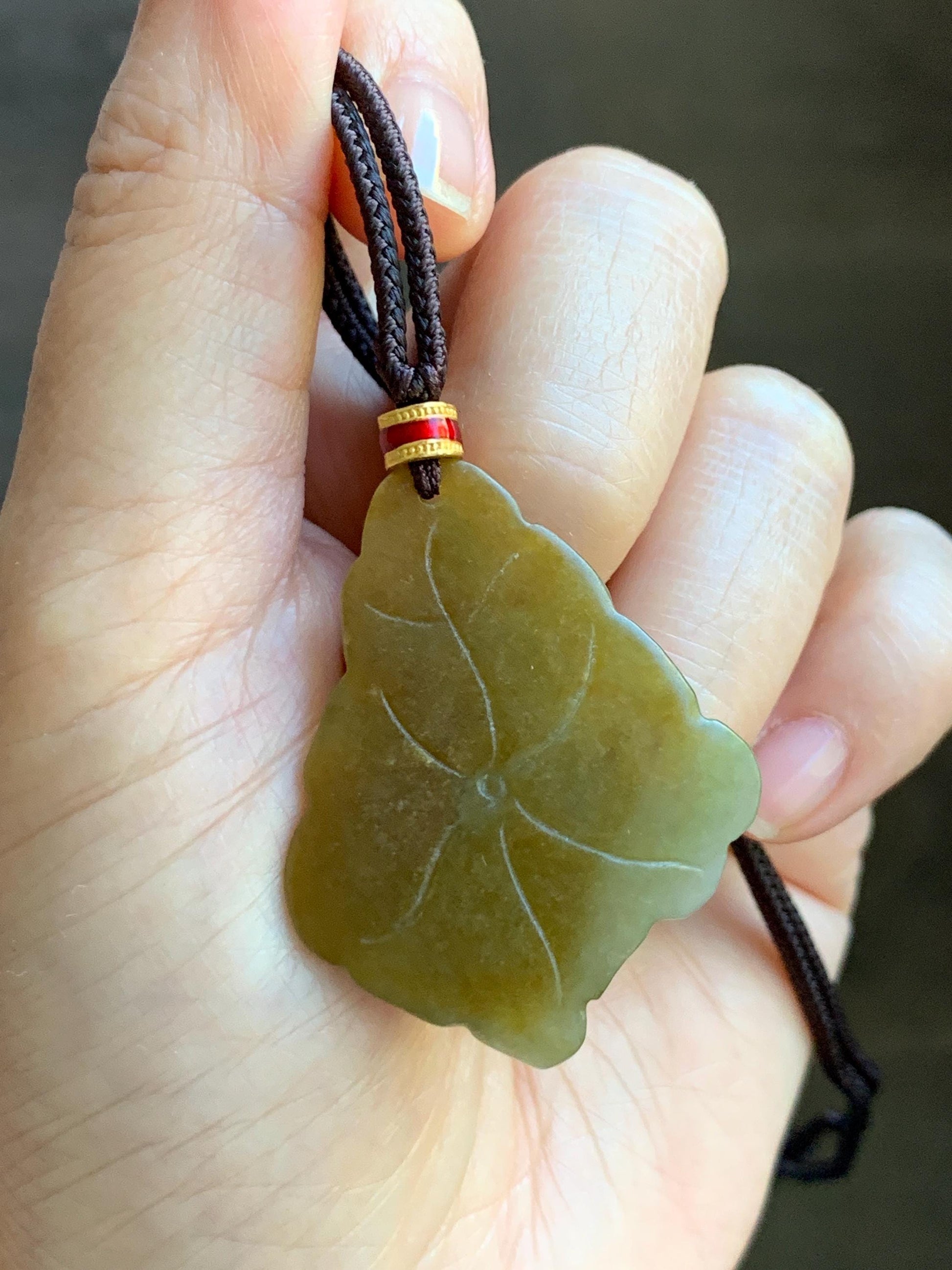 Natural Grade A Icy Translucent White Yellow Bicolored Jade Jadeite w/ Rind Lotus Flower Pendant Rope Necklace 27” 15g 天然冰胶油黄皮翡翠莲花牌项链 MSS280