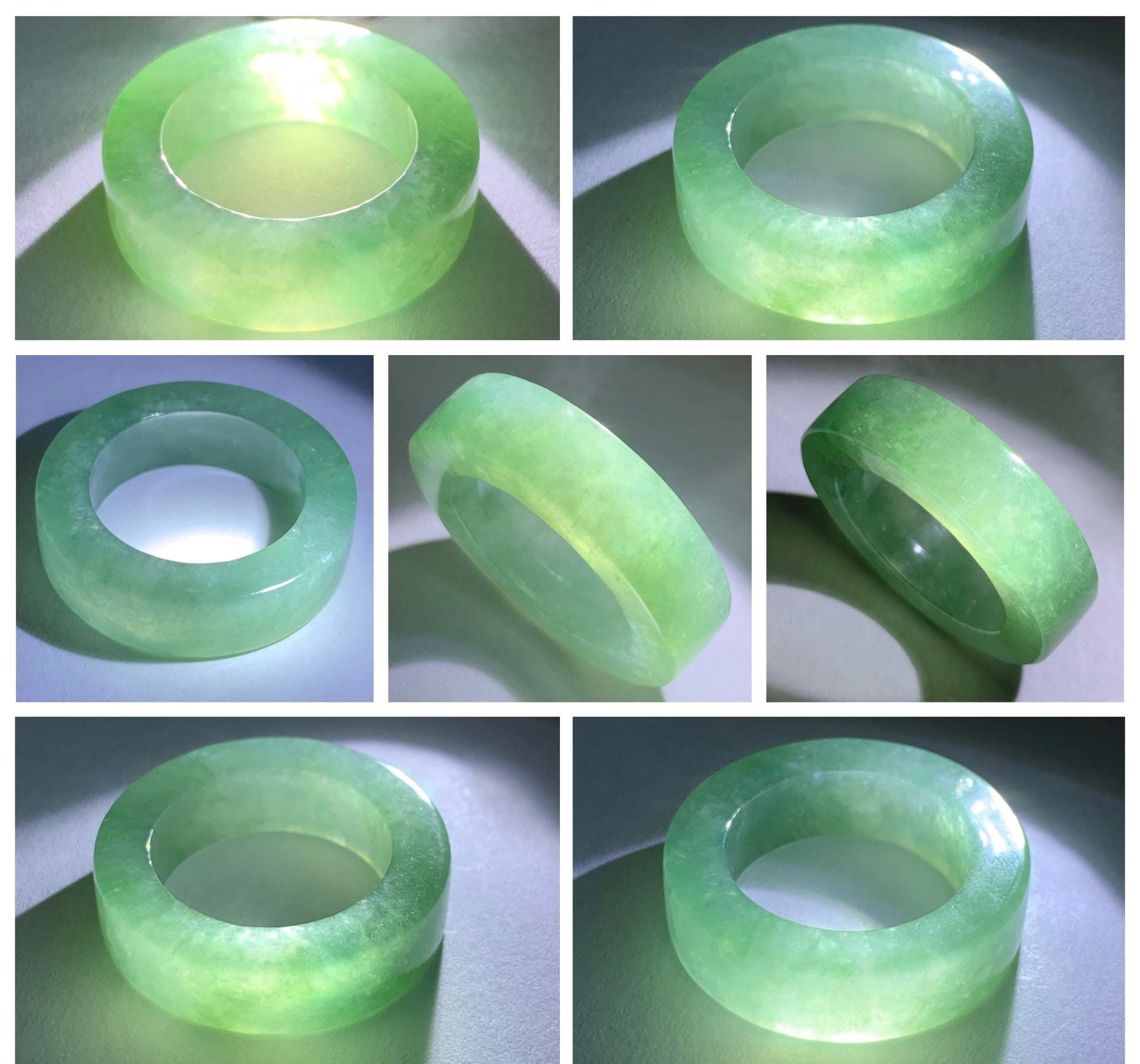 Natural Grade A Icy Translucent Gelatinous Light Green Jade Jadeite Square Edged Band Ring Size 7.25 US 7g 天然冰胶晴色翡翠角戒戒圈 MQF128