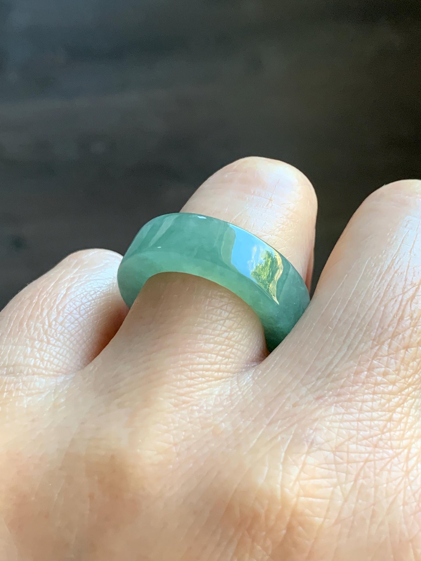Natural Grade A Icy Translucent Gelatinous Light Green Jade Jadeite Square Edged Band Ring Size 7.25 US 7g 天然冰胶晴色翡翠角戒戒圈 MQF128