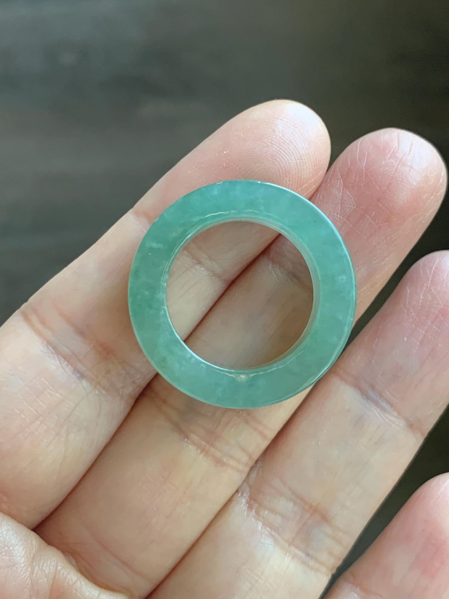 Natural Grade A Icy Translucent Gelatinous Light Green Jade Jadeite Square Edged Band Ring Size 7.25 US 7g 天然冰胶晴色翡翠角戒戒圈 MQF128