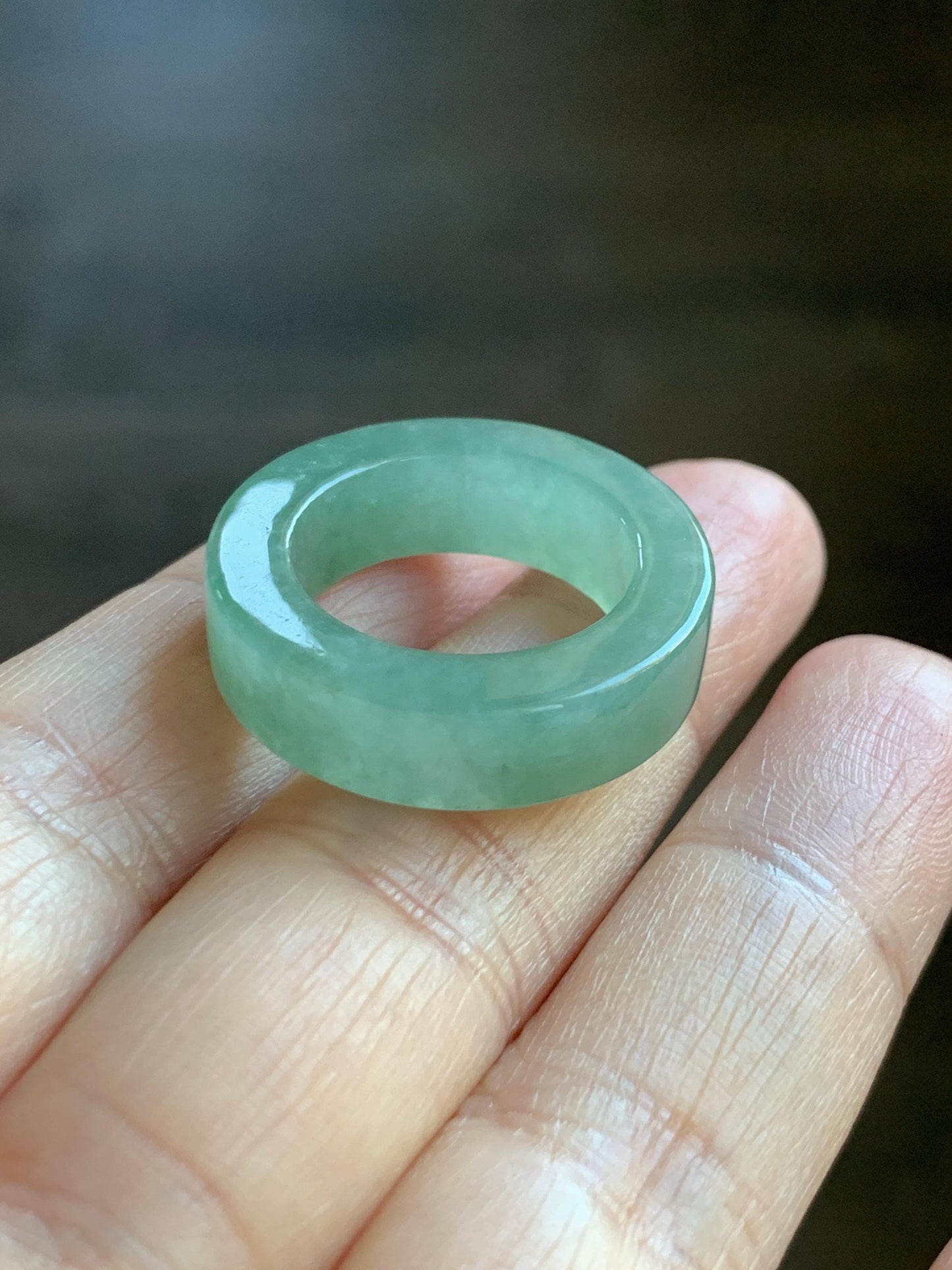 Natural Grade A Icy Translucent Gelatinous Light Green Jade Jadeite Square Edged Band Ring Size 7.25 US 7g 天然冰胶晴色翡翠角戒戒圈 MQF128