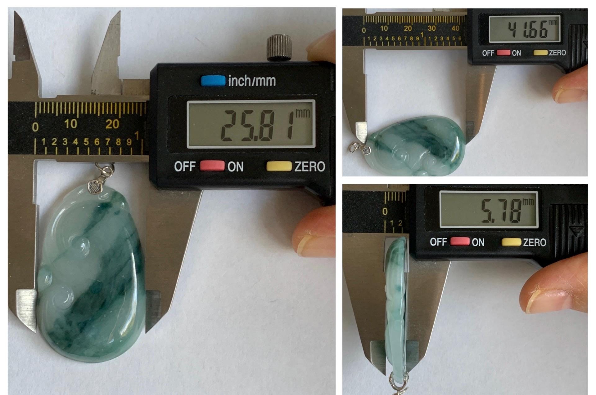 Natural Grade A Icy Translucent Dark Teal Green Marbled Jade Jadeite Ruyi Pendant Sterling Silver 13g 天然细糯飘花翡翠如意吊坠 MPR146A