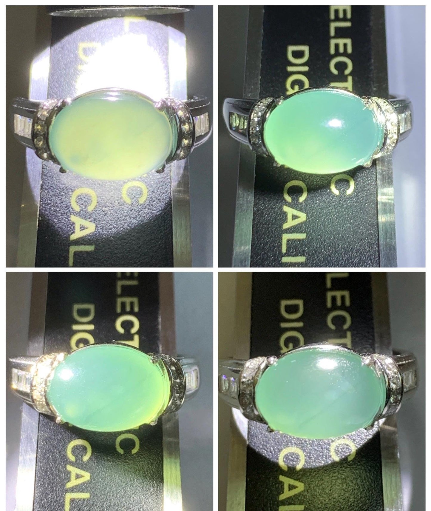 Natural Grade A Guatemalan Icy Translucent Light Teal Green Oval Jade Jadeite Ring Sterling Silver Size Adjustable 天然冰危浅蓝绿翡翠银镶戒指 JDX132A