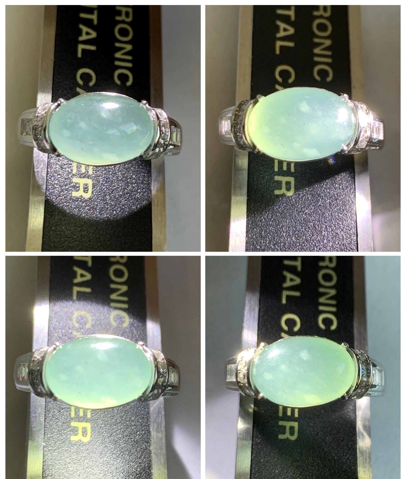 Natural Grade A Guatemalan Icy Translucent Light Teal Blue Oval Jade Jadeite Ring Sterling Silver Size Adjustable 天然冰危浅蓝翡翠银镶戒指 JDX132B