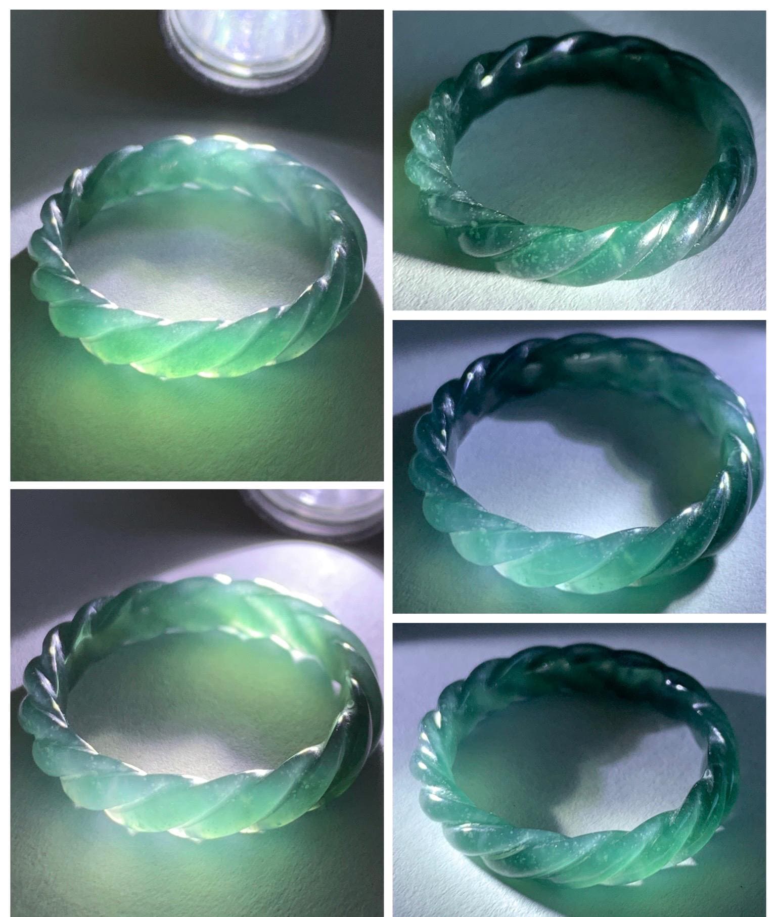 Natural Grade A Guatemalan Icy Translucent Gelatinous Dark Teal Blue Jade Jadeite Carved Braid Band Ring Size 9.25 US 天然冰危蓝水翡翠麻花戒圈 MHW66B