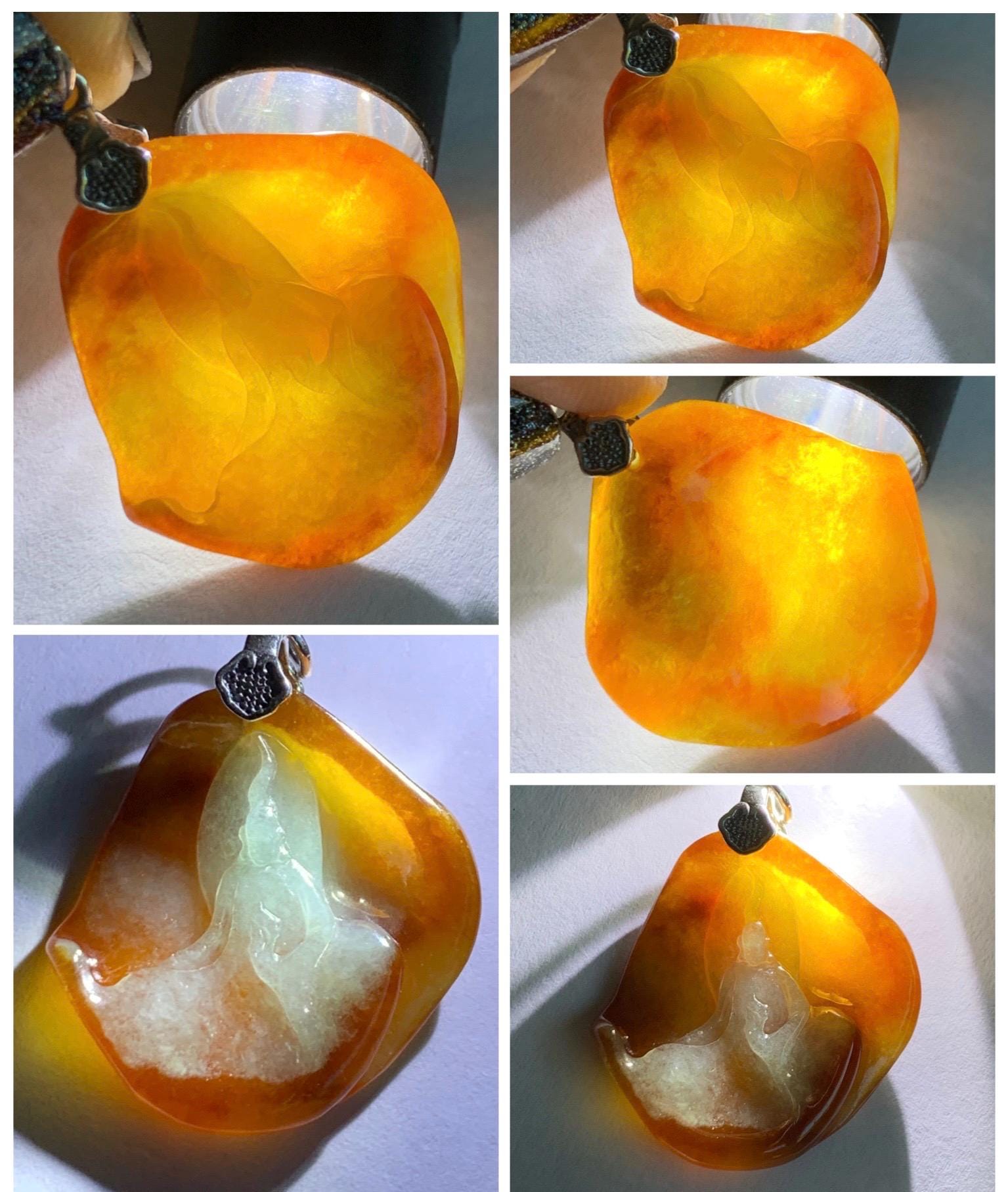 Natural Grade A Bicolored Icy White & Red Highly Translucent Jade Jadeite Carved Wu Dao Pendant Sterling Silver 5g 天然冰油红皮双色翡翠悟道镶嵌吊坠 MHP228