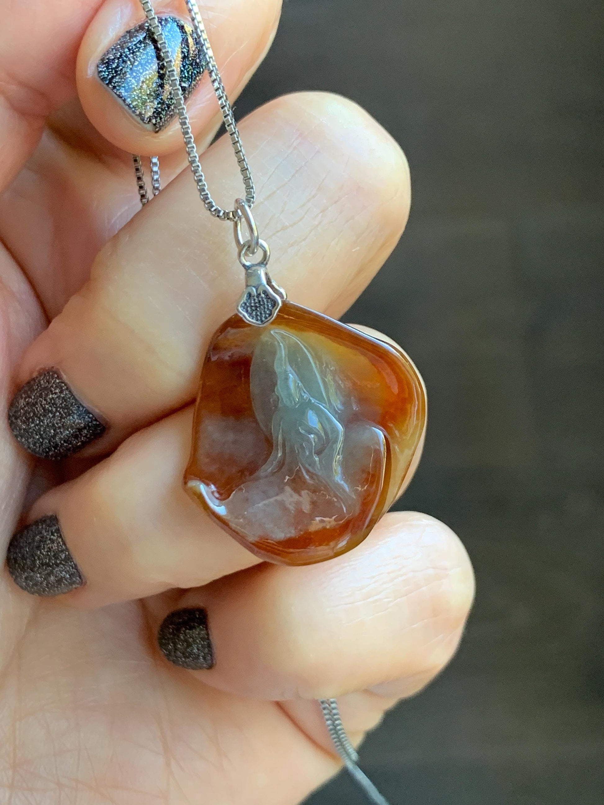 Natural Grade A Bicolored Icy White & Red Highly Translucent Jade Jadeite Carved Wu Dao Pendant Sterling Silver 5g 天然冰油红皮双色翡翠悟道镶嵌吊坠 MHP228
