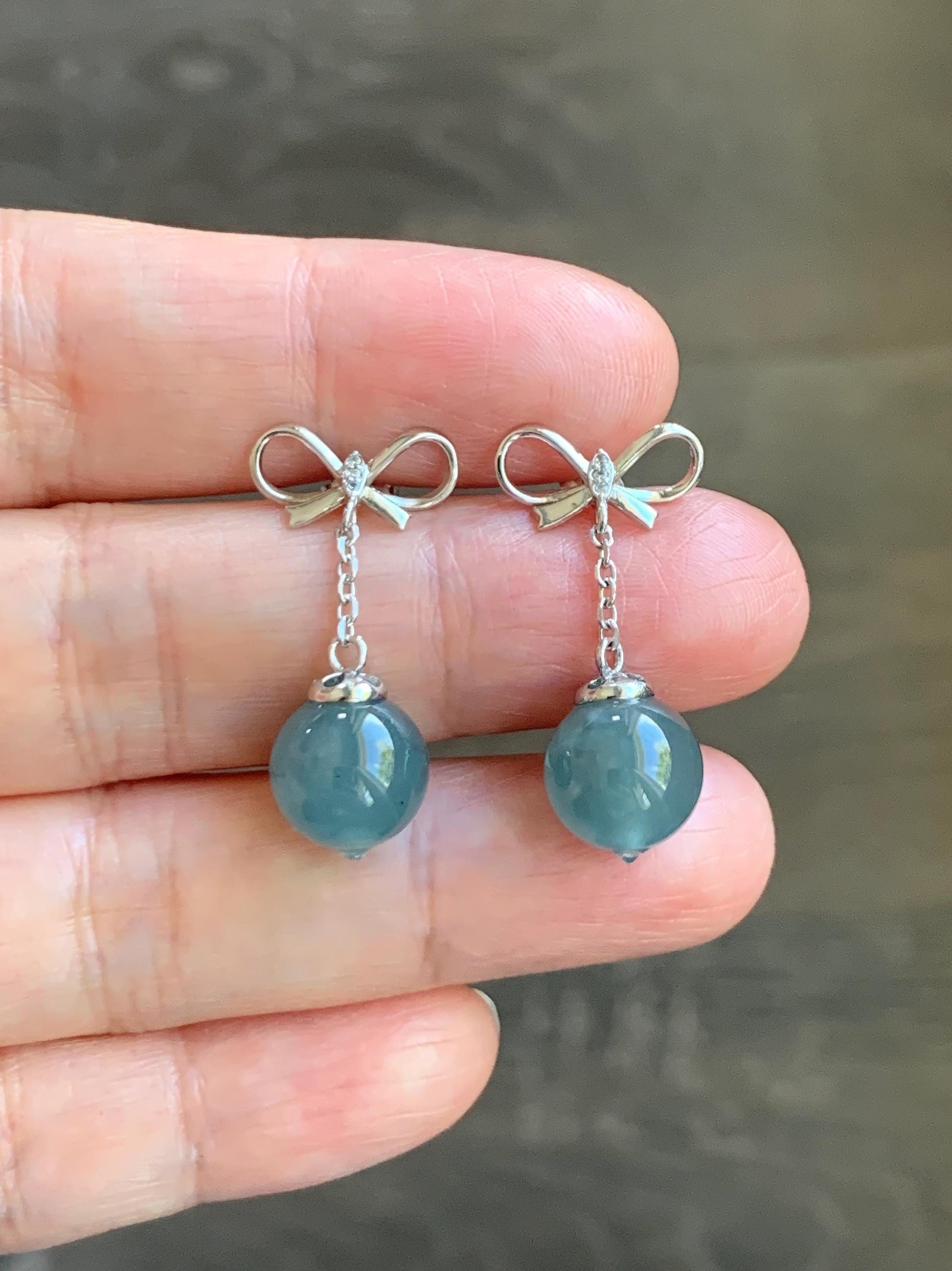 Natural Guatemalan Grade A Icy Highly Translucent Teal Blue Jade Jadeite Beads Hook Dangle Earrings Sterling Silver 天然冰危蓝翡翠圆珠耳钩 DZD110