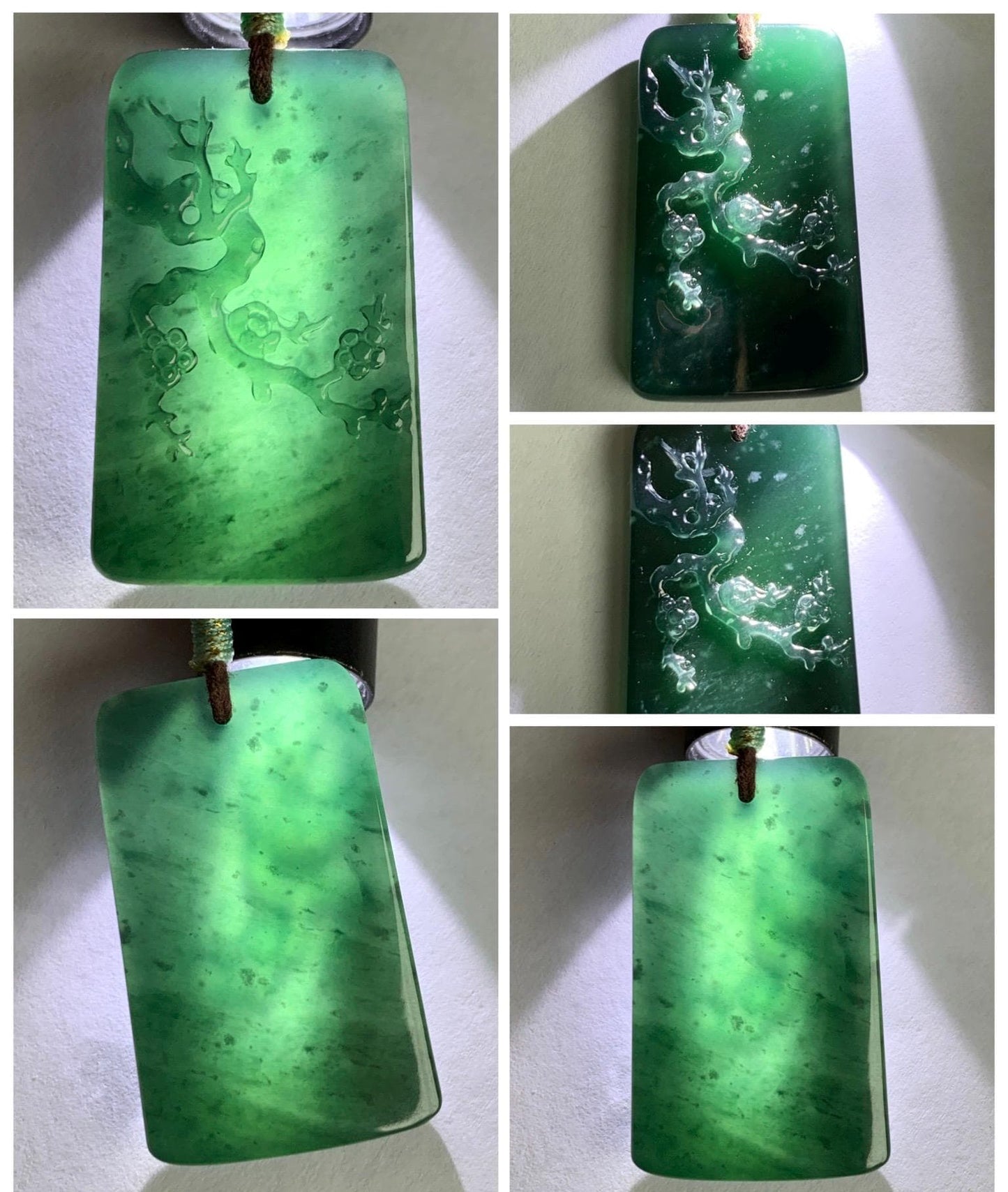 Natural Grade A Guatemalan Icy Translucent Dark Teal Blue Jade Jadeite Cherry Blossom Branch Pendant Rope Necklace 28” 天然冰危深蓝翡翠梅花枝吊坠 LWL248