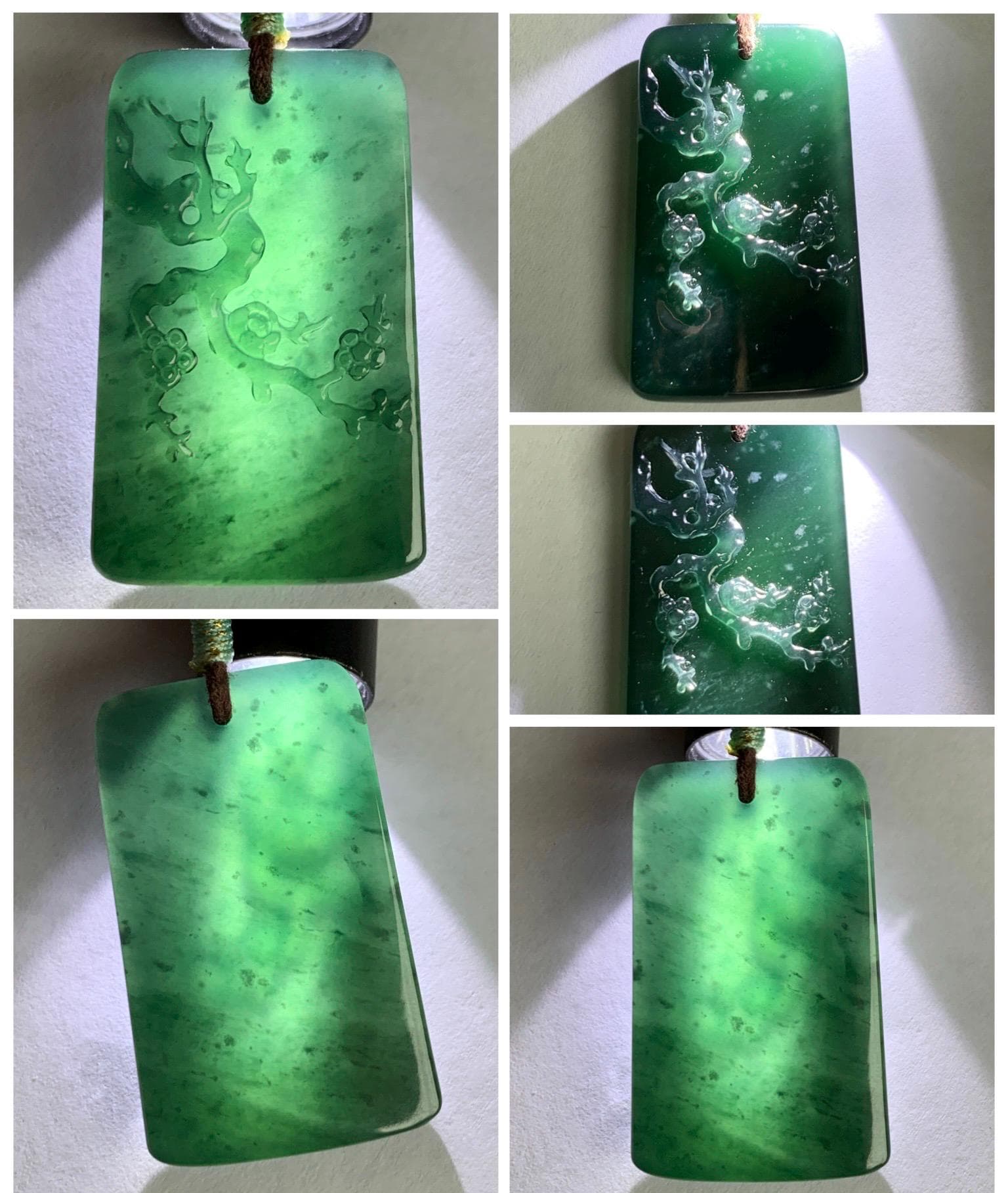 Natural Grade A Guatemalan Icy Translucent Dark Teal Blue Jade Jadeite Cherry Blossom Branch Pendant Rope Necklace 28” 天然冰危深蓝翡翠梅花枝吊坠 LWL248