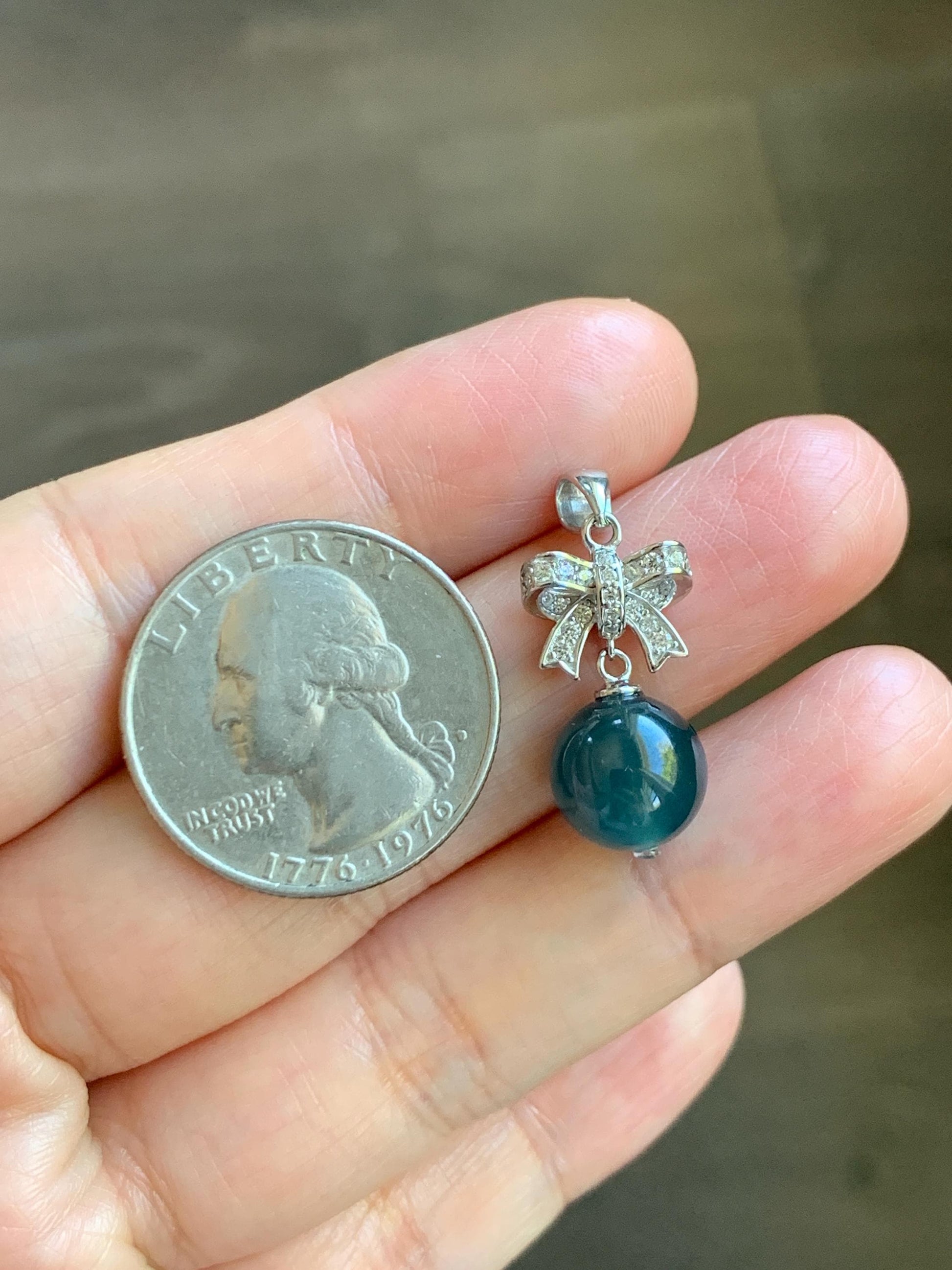 Natural Grade A Guatemalan Icy Highly Translucent Intense Teal Blue Jade Jadeite Bead Sphere Pendant Sterling Silver 天然冰危深蓝翡翠单珠镶嵌吊坠 WSLZ85