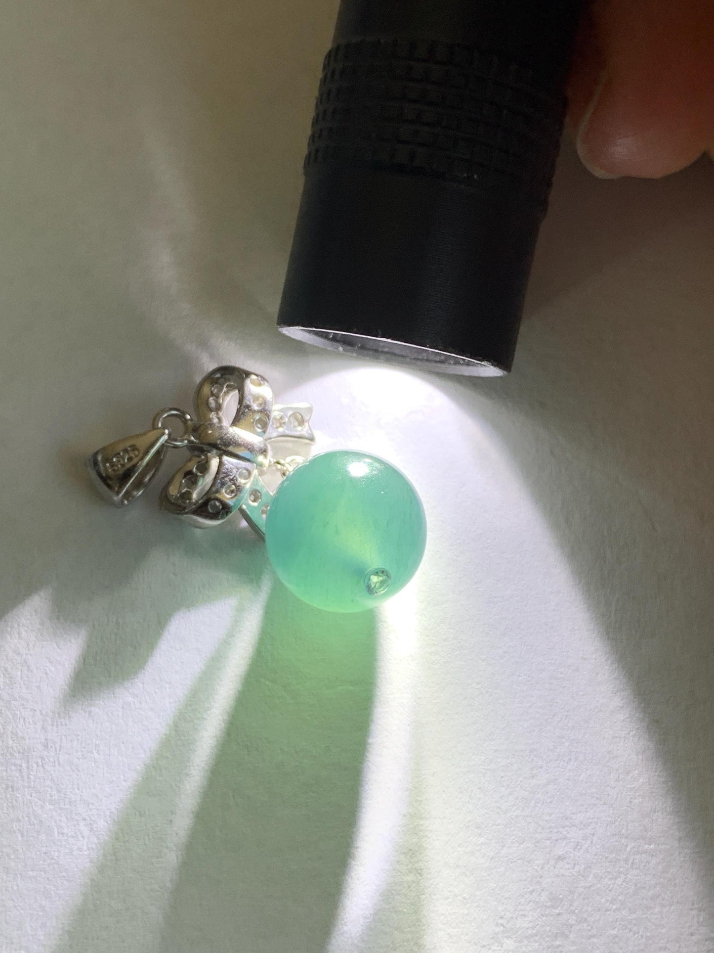 Natural Grade A Guatemalan Icy Highly Translucent Intense Teal Blue Jade Jadeite Bead Sphere Pendant Sterling Silver 天然冰危深蓝翡翠单珠镶嵌吊坠 WSLZ85