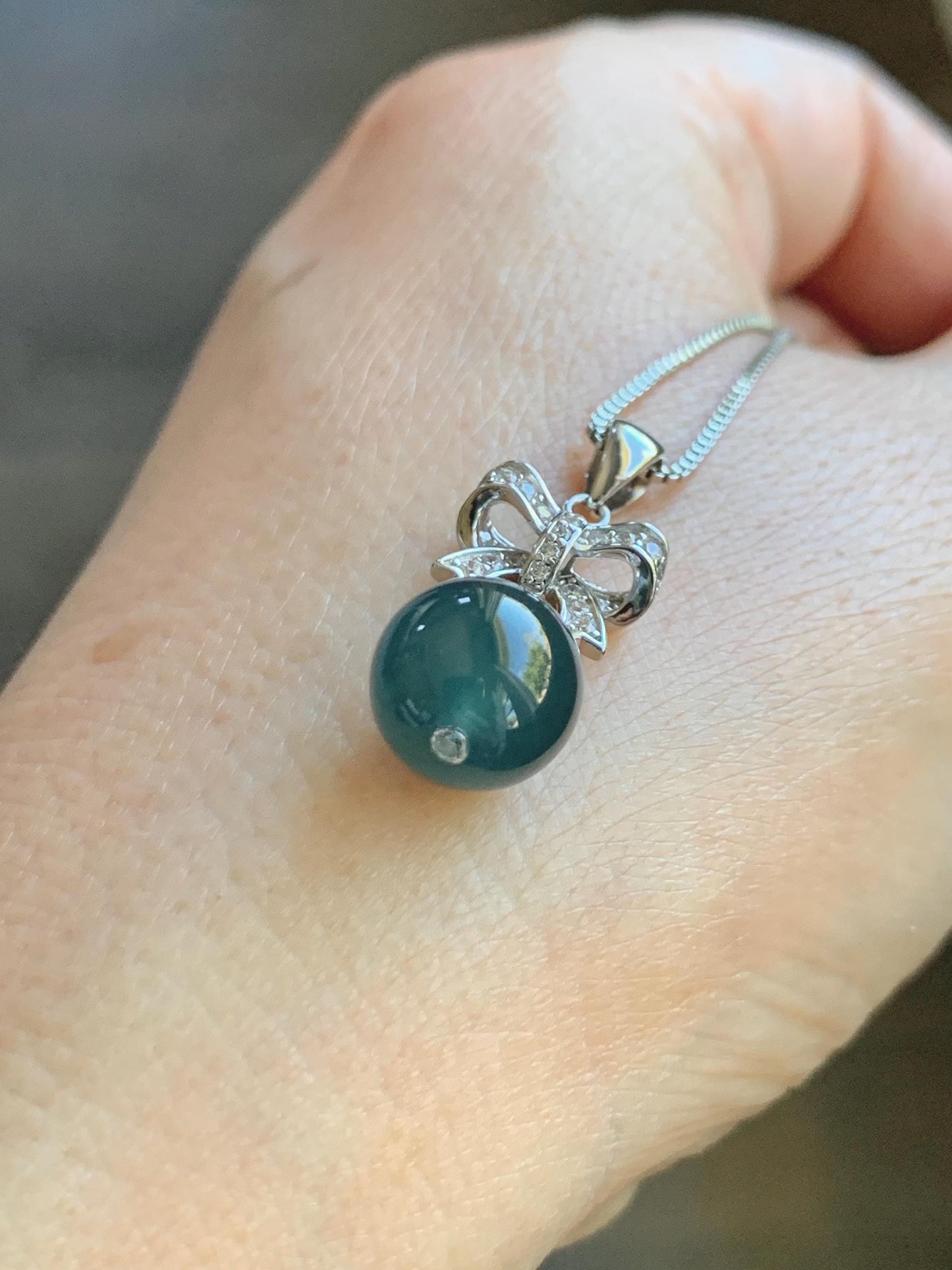 Natural Grade A Guatemalan Icy Highly Translucent Intense Teal Blue Jade Jadeite Bead Sphere Pendant Sterling Silver 天然冰危深蓝翡翠单珠镶嵌吊坠 WSLZ85