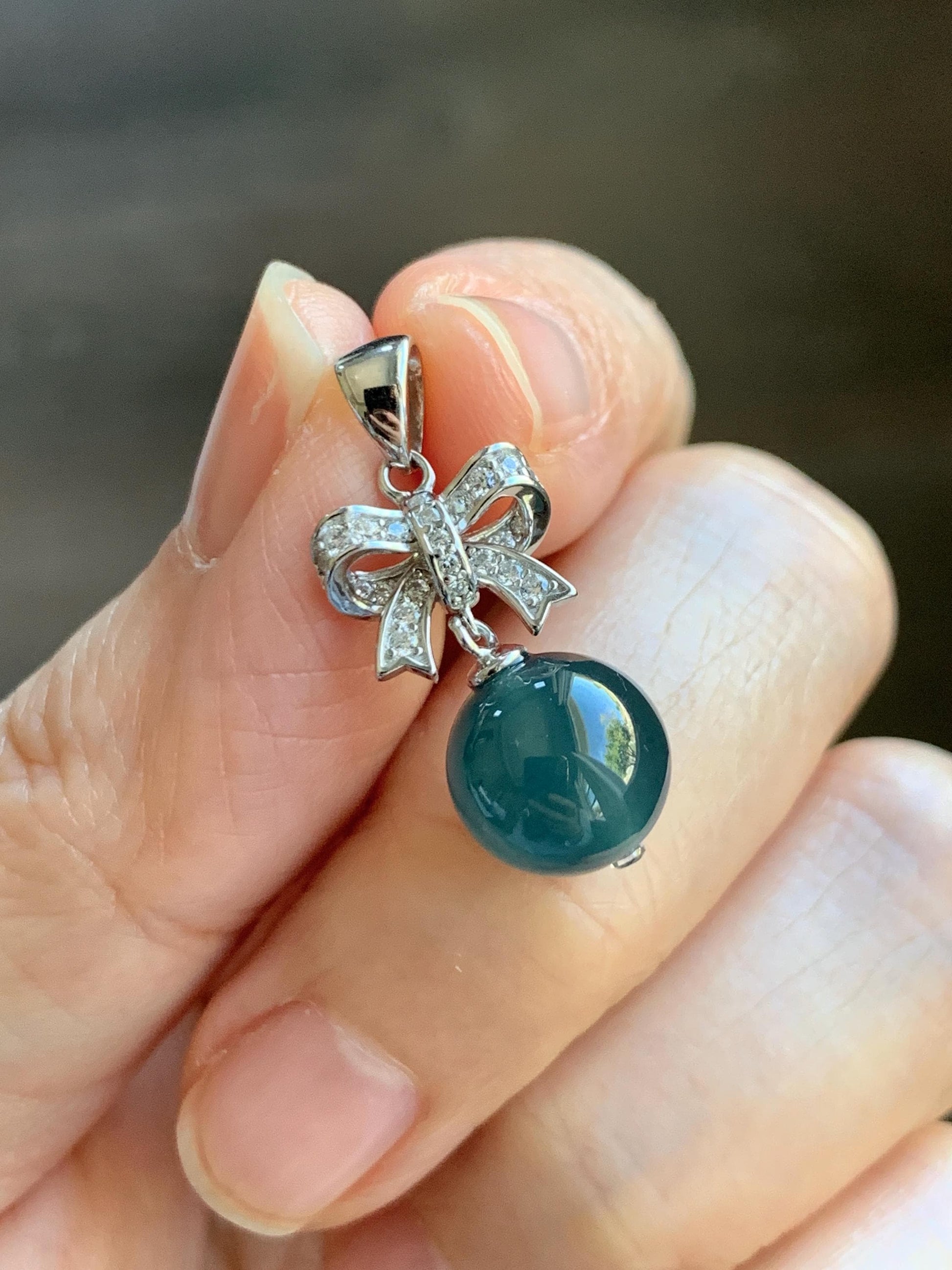 Natural Grade A Guatemalan Icy Highly Translucent Intense Teal Blue Jade Jadeite Bead Sphere Pendant Sterling Silver 天然冰危深蓝翡翠单珠镶嵌吊坠 WSLZ85