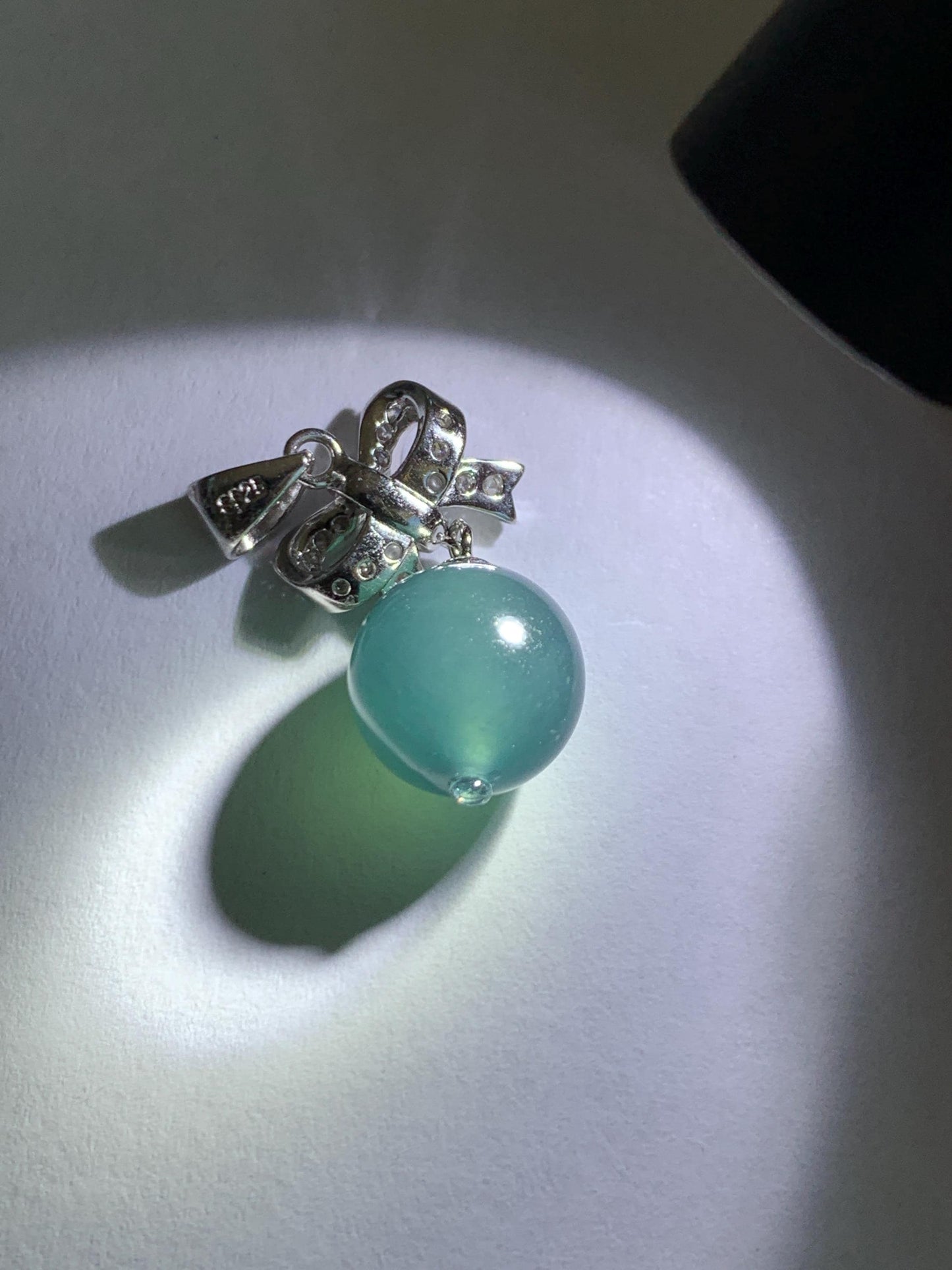 Natural Grade A Guatemalan Icy Highly Translucent Intense Teal Blue Jade Jadeite Bead Sphere Pendant Sterling Silver 天然冰危深蓝翡翠单珠镶嵌吊坠 WSLZ85