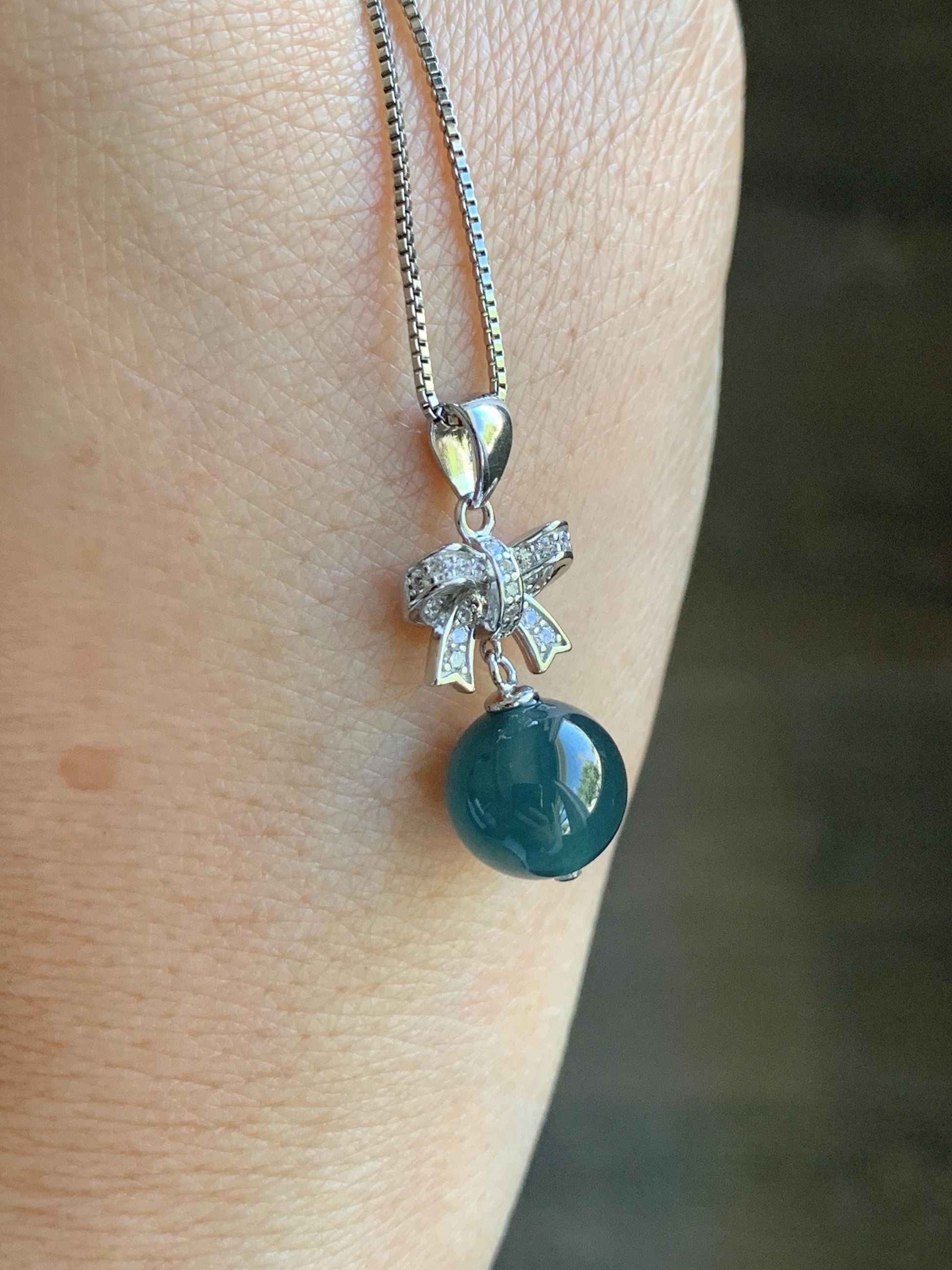 Natural Grade A Guatemalan Icy Highly Translucent Intense Teal Blue Jade Jadeite Bead Sphere Pendant Sterling Silver 天然冰危深蓝翡翠单珠镶嵌吊坠 WSLZ85