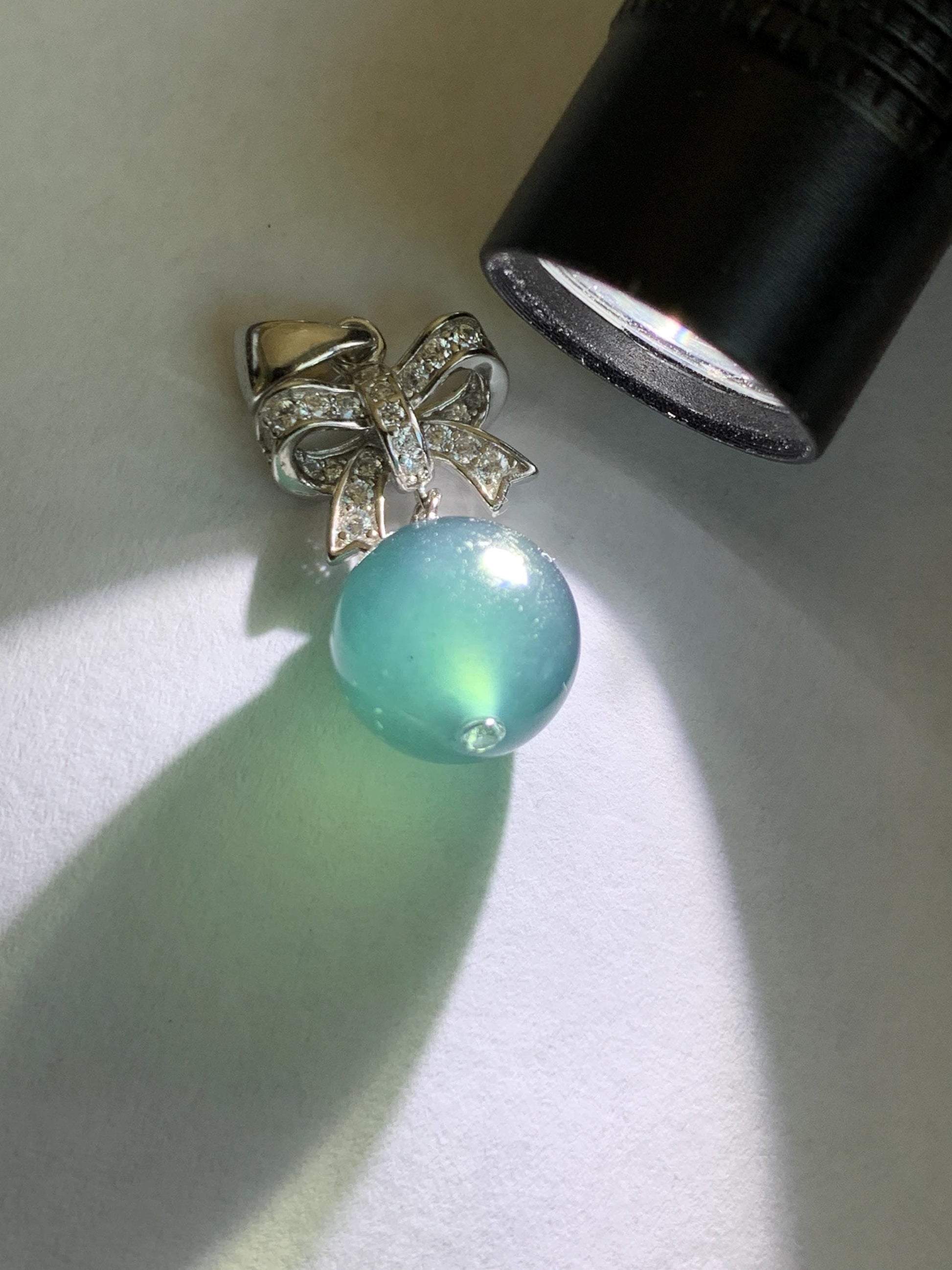 Natural Grade A Guatemalan Icy Highly Translucent Intense Teal Blue Jade Jadeite Bead Sphere Pendant Sterling Silver 天然冰危深蓝翡翠单珠镶嵌吊坠 WSLZ85