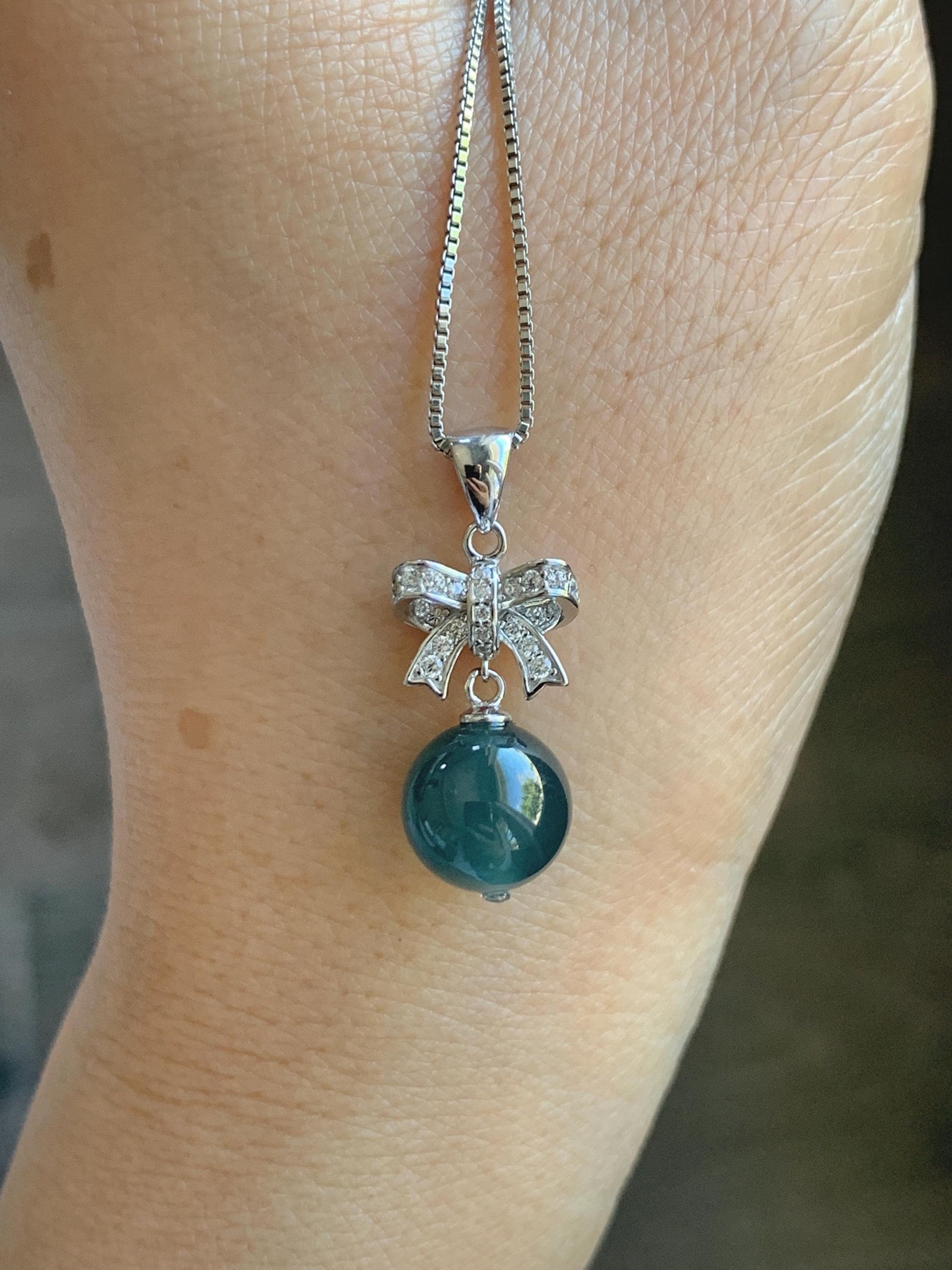 Natural Grade A Guatemalan Icy Highly Translucent Intense Teal Blue Jade Jadeite Bead Sphere Pendant Sterling Silver 天然冰危深蓝翡翠单珠镶嵌吊坠 WSLZ85