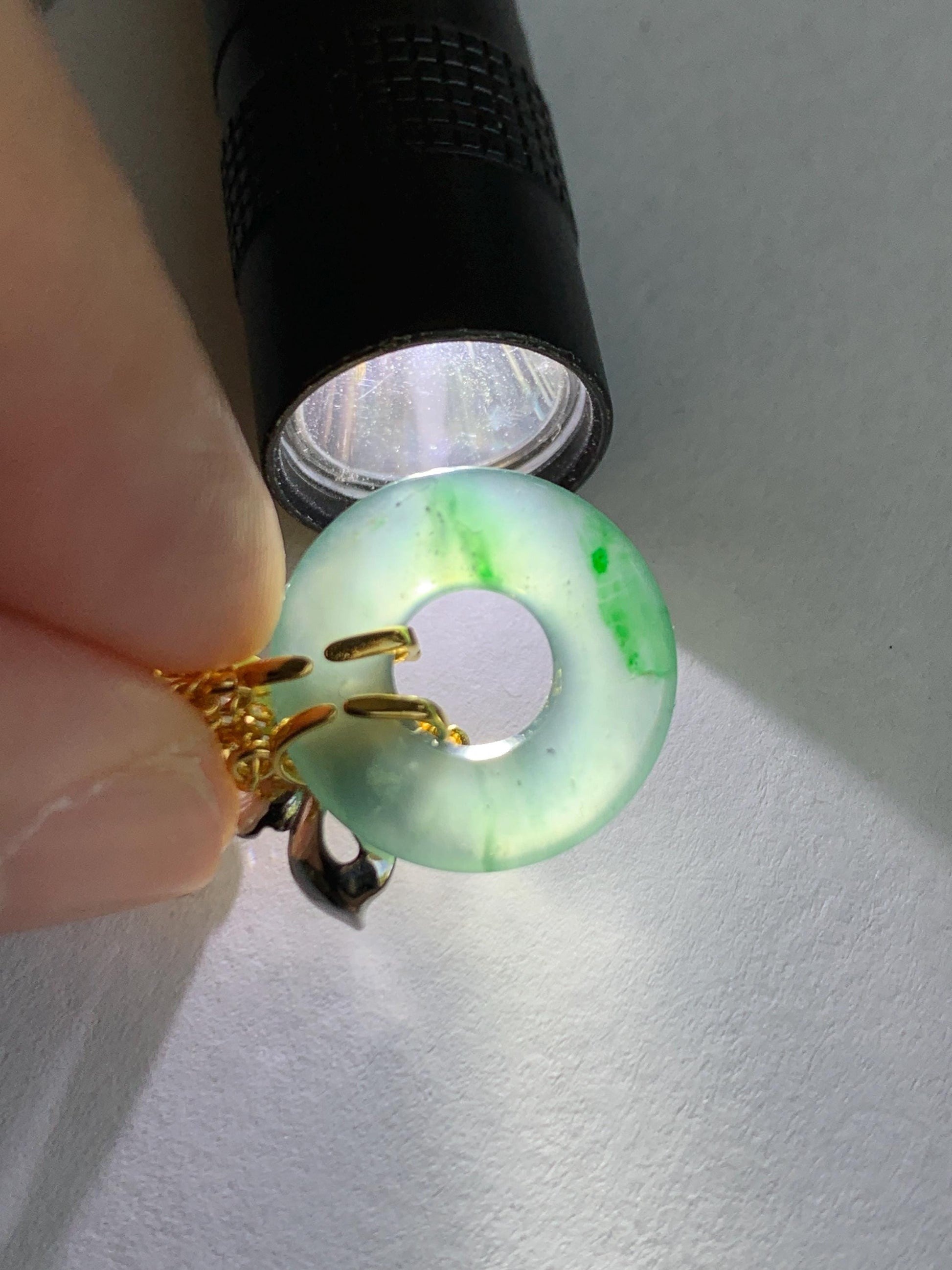 Natural Grade A Guatemalan Icy Translucent Teal Blue Green Jade Jadeite Ping An Kou Donut Necklace Sterling Silver 天然冰危蓝飘花翡翠平安扣锁骨链 WLK110