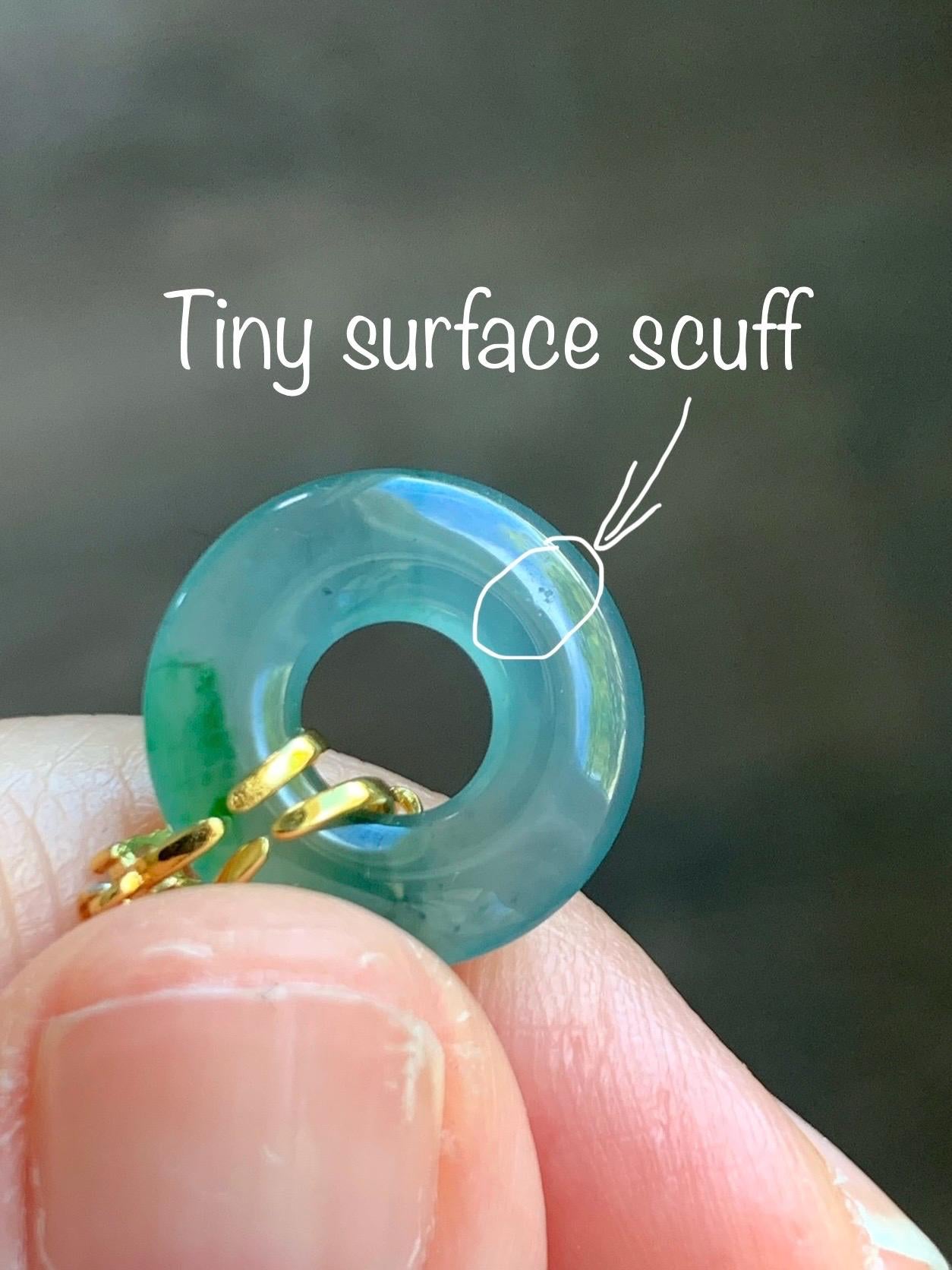 Natural Grade A Guatemalan Icy Translucent Teal Blue Green Jade Jadeite Ping An Kou Donut Necklace Sterling Silver 天然冰危蓝飘花翡翠平安扣锁骨链 WLK110