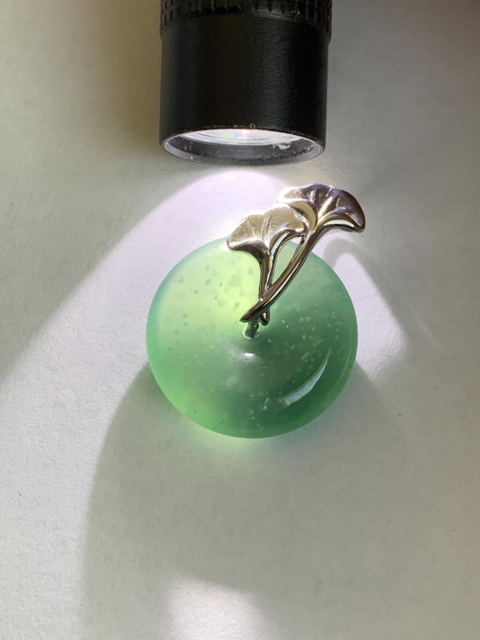 Certified Natural Grade A Guatemalan Icy Translucent Dark Teal Jadeite Ping An Kou Donut Ginkgo Pendant Sterling Silver 天然冰危蓝绿翡翠平安扣吊坠 3767
