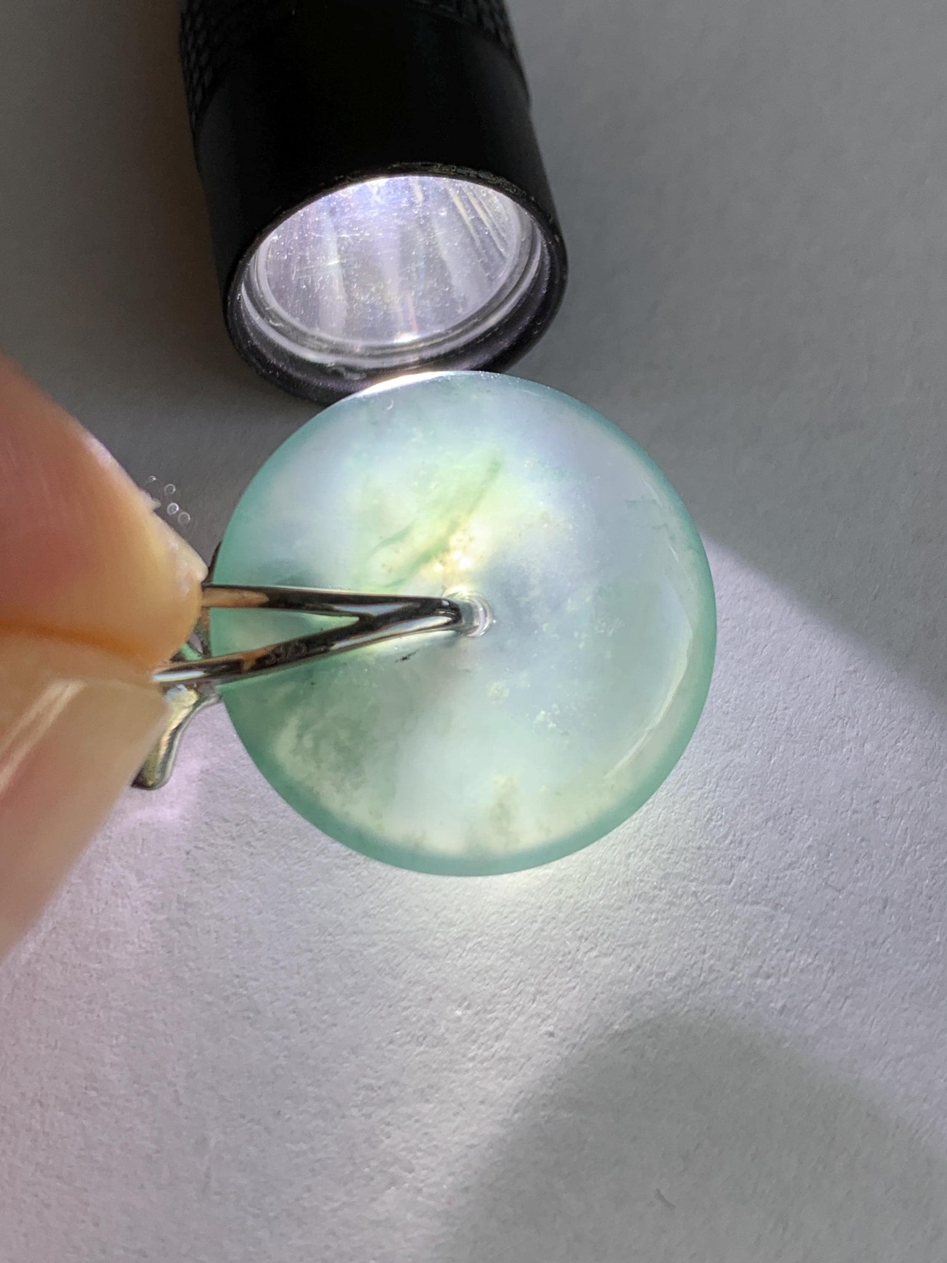 Certified Natural Grade A Guatemalan Icy Translucent Dark Teal Jadeite Ping An Kou Donut Ginkgo Pendant Sterling Silver 天然冰危蓝绿翡翠平安扣吊坠 3764