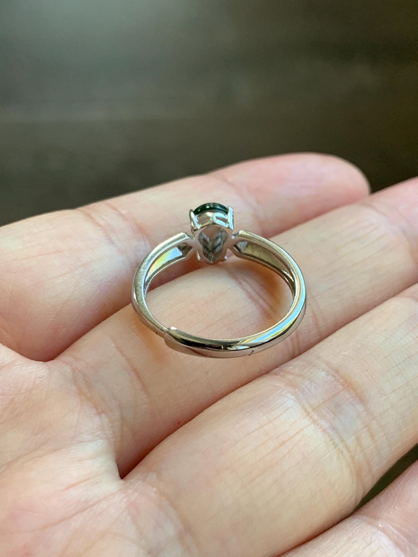 Natural Guatemalan Icy Translucent Vibrant Green Jadeite Gourd Hulu Solitaire Ring Sterling Silver Size 7 Adjustable 天然冰危绿翡翠葫芦蛋面银镶戒指 LHL88