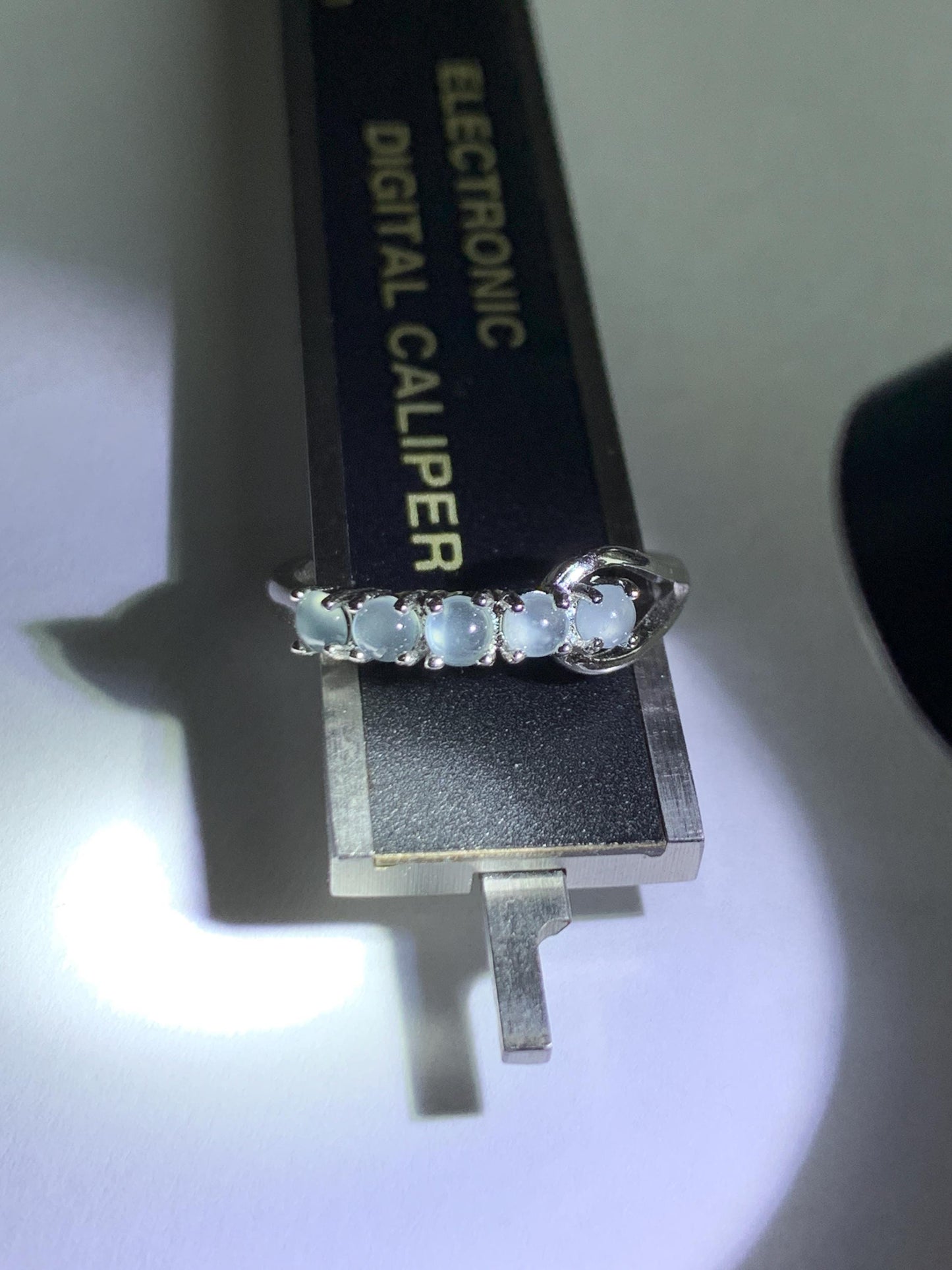 Natural Grade A Guatemalan Icy Highly Translucent Pale Blue Jade Jadeite 5-Stone Band Ring Sterling Silver Size Adjustable 天然冰危淡蓝翡翠排戒QWLP88