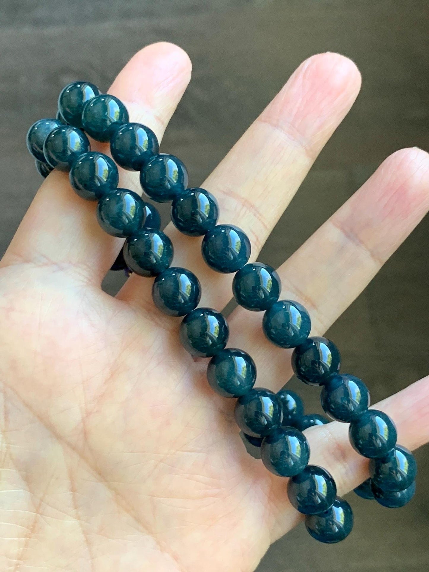 Natural Grade A Guatemalan Icy Translucent Dark Aegean Blue Jade Jadeite Beaded Necklace 19” 79g Sterling Silver 天然冰危深牛仔蓝翡翠大卡圆珠项链 NZL563