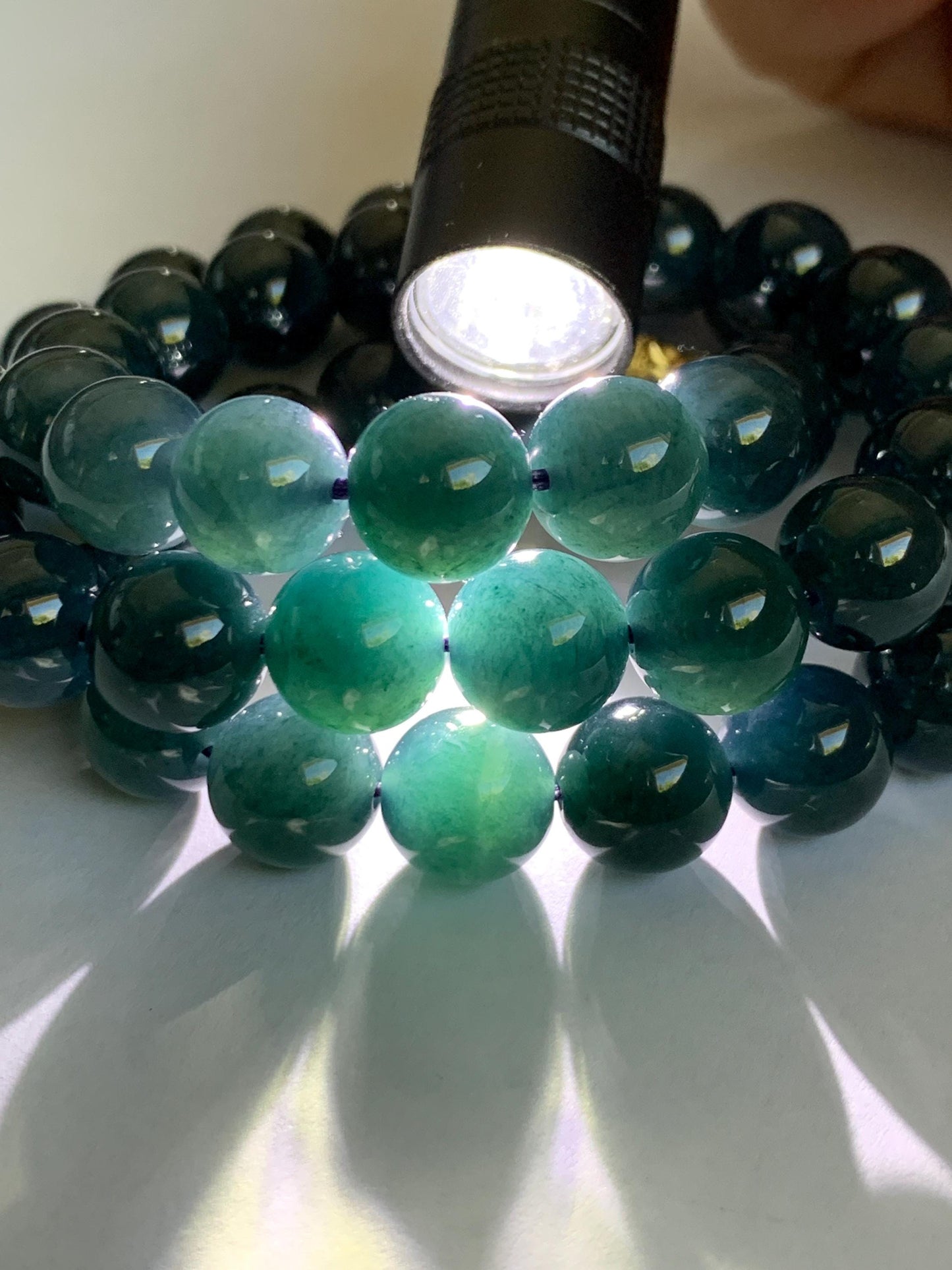 Natural Grade A Guatemalan Icy Translucent Dark Aegean Blue Jade Jadeite Beaded Necklace 19” 79g Sterling Silver 天然冰危深牛仔蓝翡翠大卡圆珠项链 NZL563
