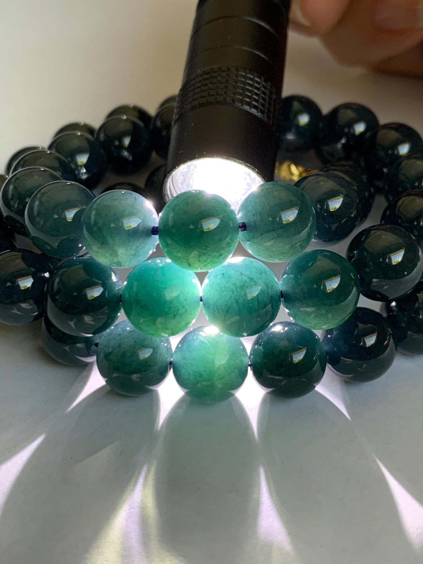 Natural Grade A Guatemalan Icy Translucent Dark Aegean Blue Jade Jadeite Beaded Necklace 19” 79g Sterling Silver 天然冰危深牛仔蓝翡翠大卡圆珠项链 NZL563