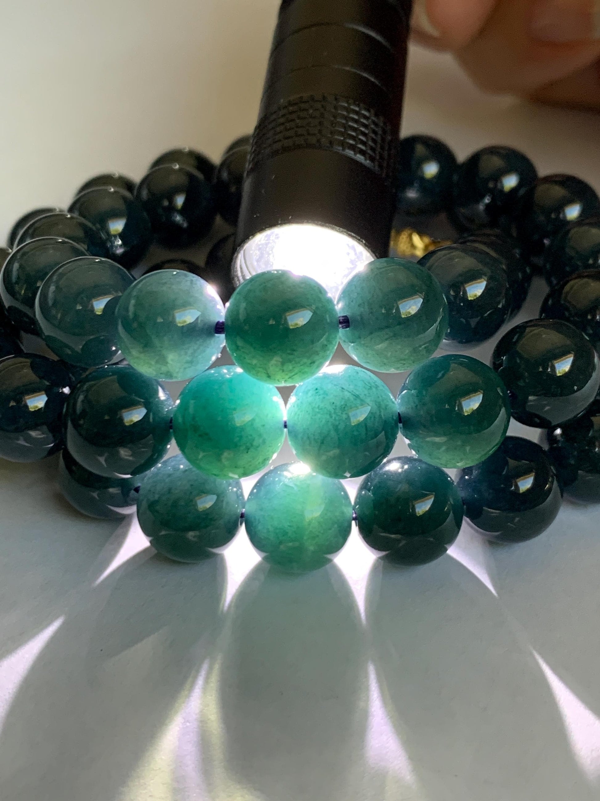 Natural Grade A Guatemalan Icy Translucent Dark Aegean Blue Jade Jadeite Beaded Necklace 19” 79g Sterling Silver 天然冰危深牛仔蓝翡翠大卡圆珠项链 NZL563