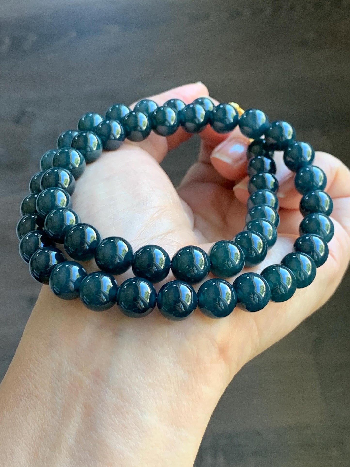 Natural Grade A Guatemalan Icy Translucent Dark Aegean Blue Jade Jadeite Beaded Necklace 19” 79g Sterling Silver 天然冰危深牛仔蓝翡翠大卡圆珠项链 NZL563