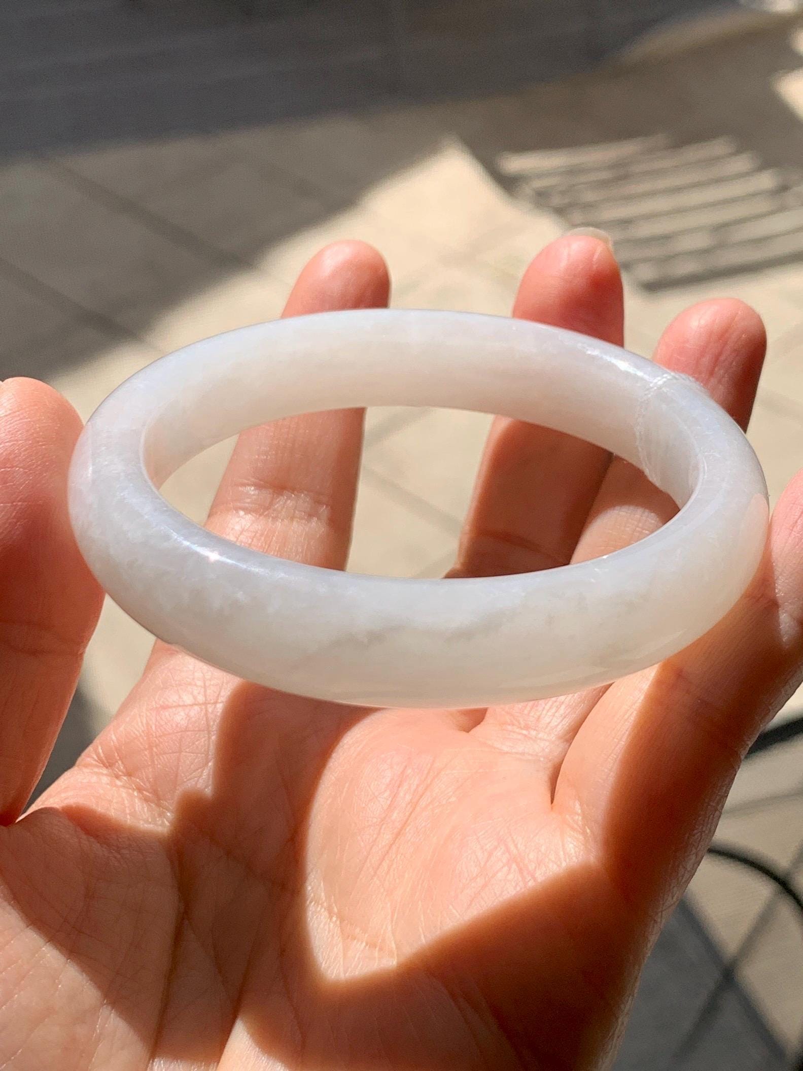 Certified Natural Nephrite Jade Translucent White Bangle Bracelet 57.9mm 7.15” 73g 天然和田玉奶白手镯 067