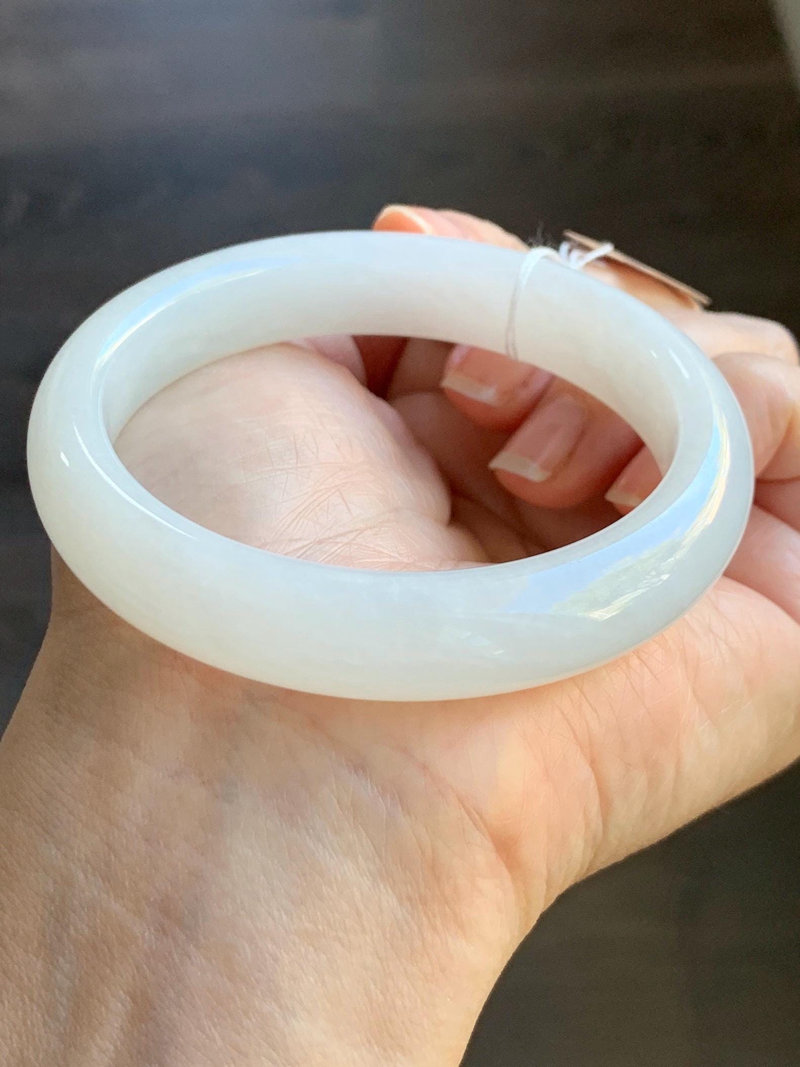 Certified Natural Nephrite Jade Translucent White Bangle Bracelet 57.9mm 7.15” 73g 天然和田玉奶白手镯 067