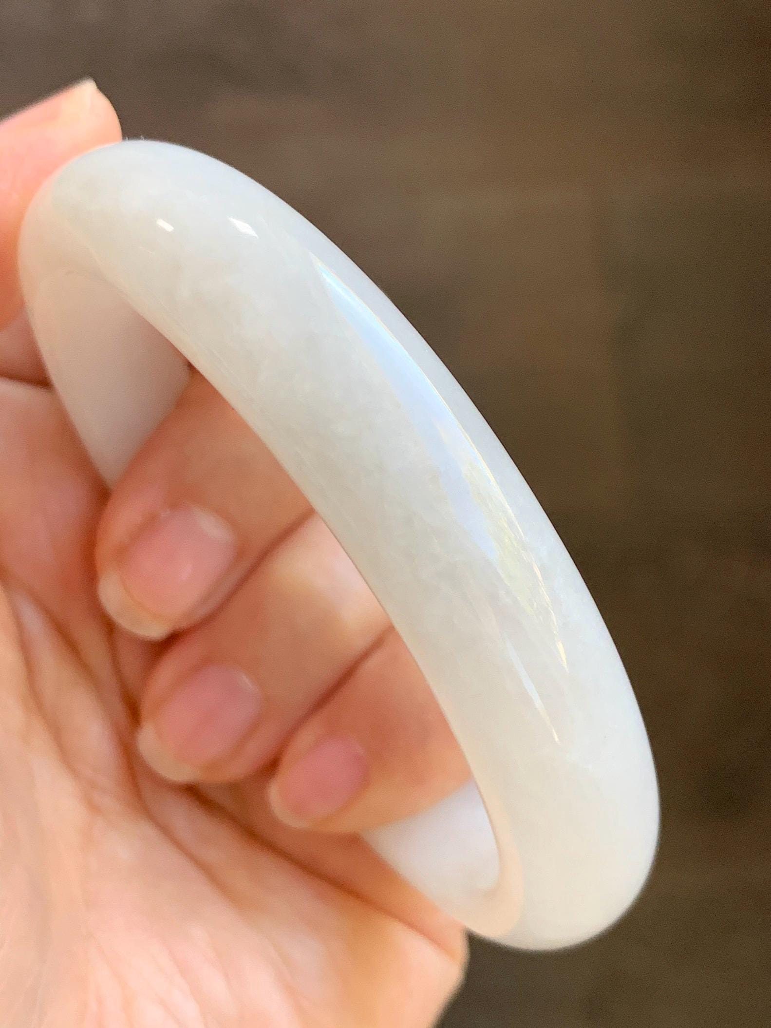 Certified Natural Nephrite Jade Translucent White Bangle Bracelet 57.9mm 7.15” 73g 天然和田玉奶白手镯 067