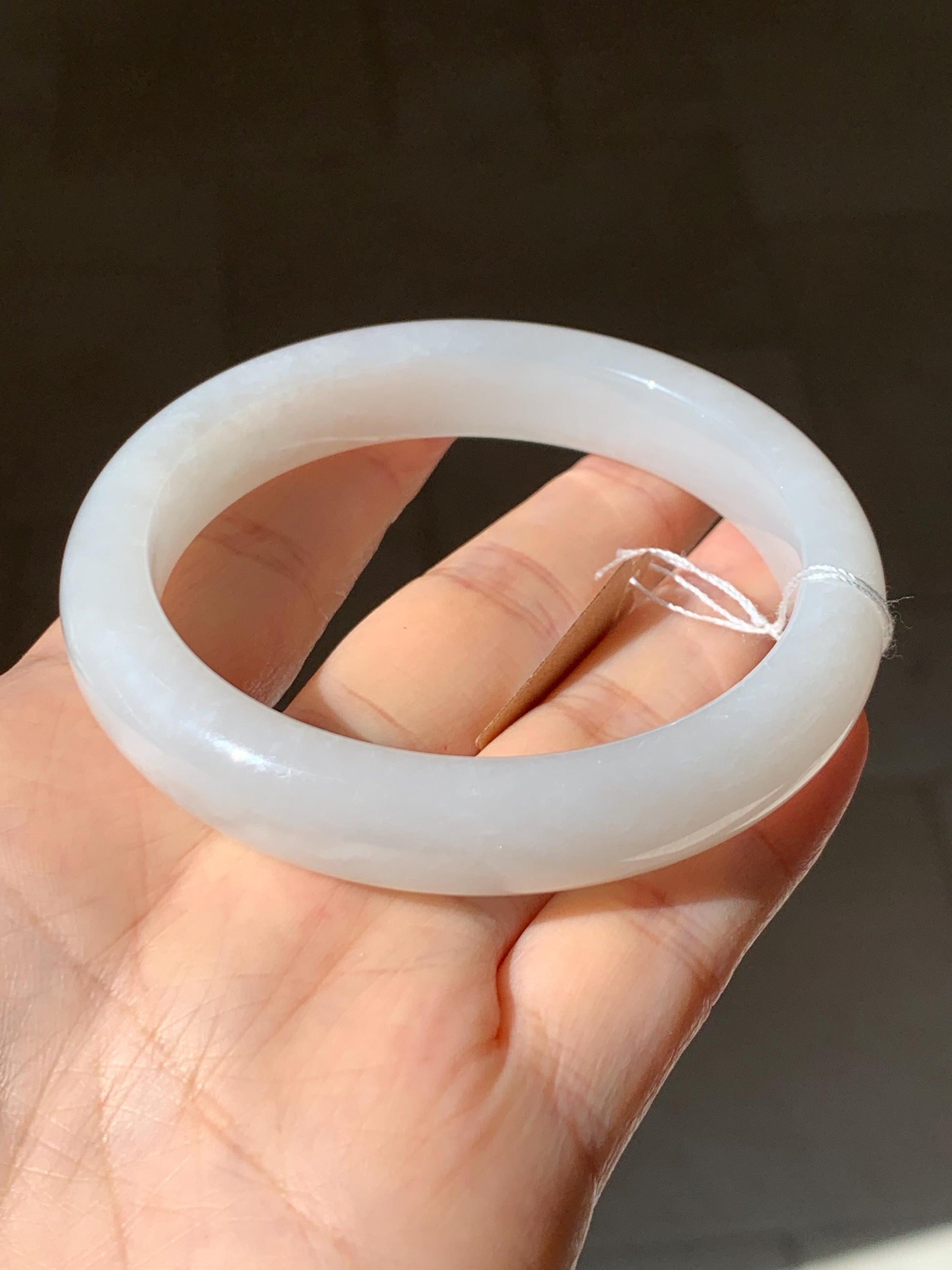 Certified Natural Nephrite Jade Translucent White Bangle Bracelet 57.9mm 7.15” 73g 天然和田玉奶白手镯 067