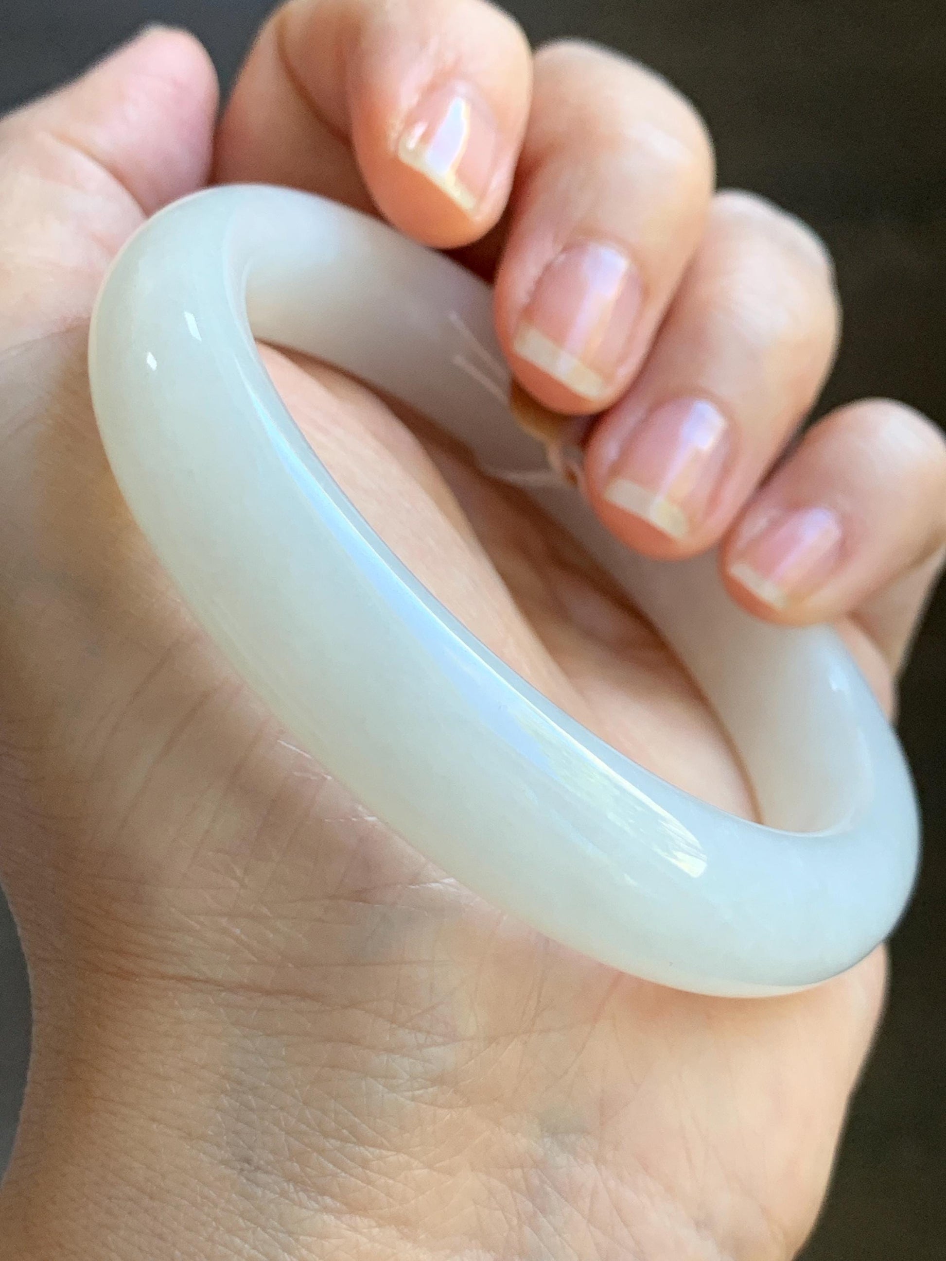 Certified Natural Nephrite Jade Translucent White Bangle Bracelet 57.9mm 7.15” 73g 天然和田玉奶白手镯 067
