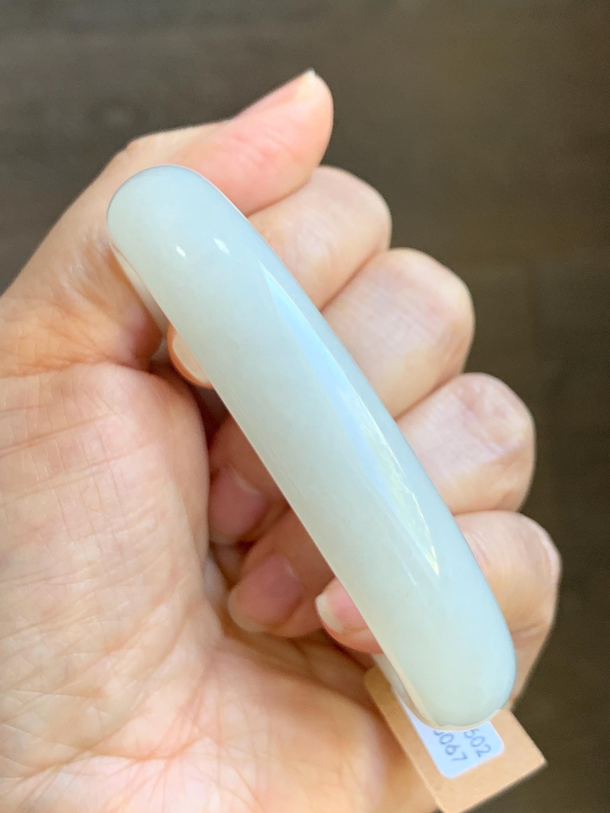 Certified Natural Nephrite Jade Translucent White Bangle Bracelet 57.9mm 7.15” 73g 天然和田玉奶白手镯 067