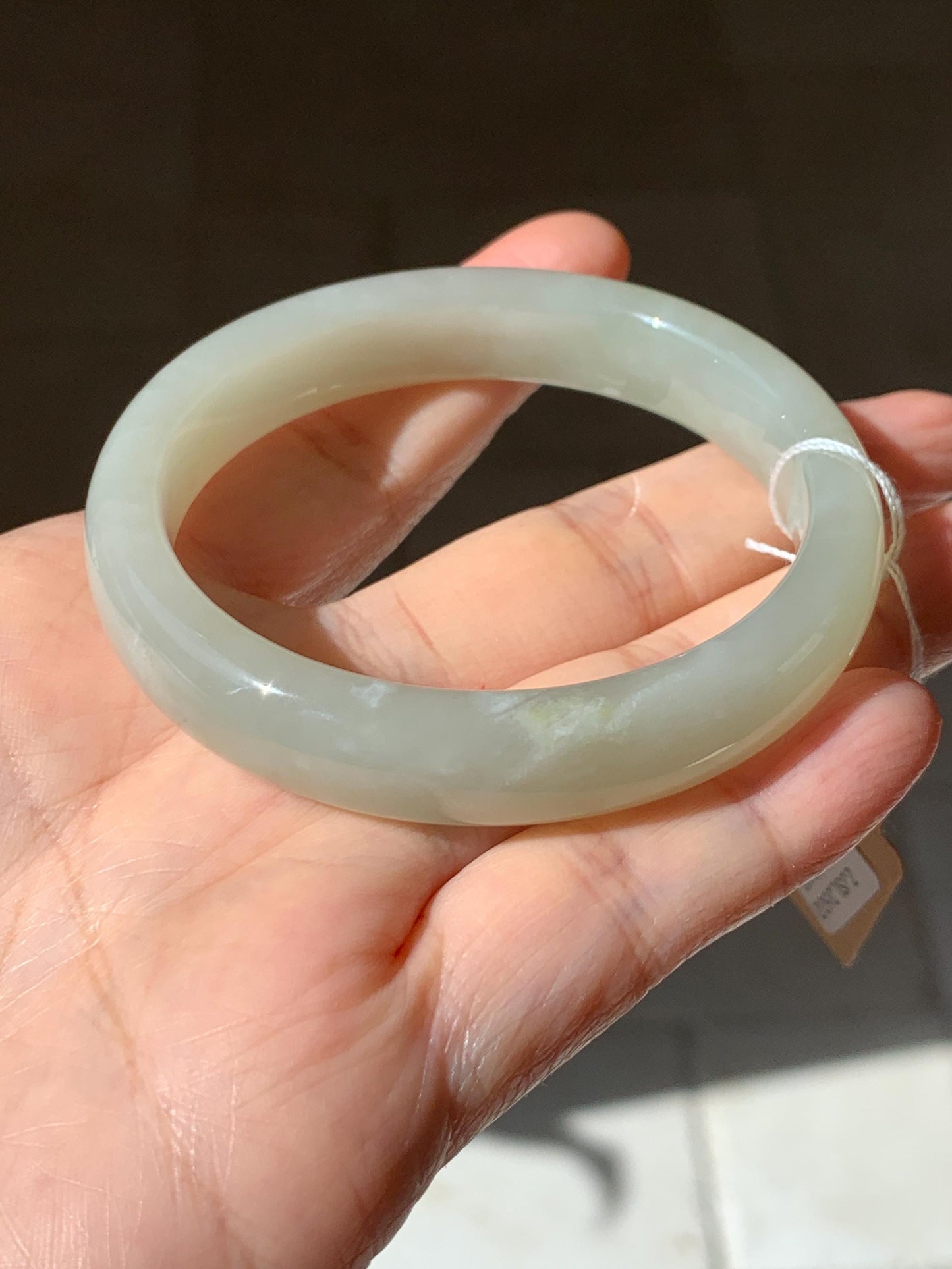 Certified Natural Nephrite Jade Translucent Dusty Dark Beige Bangle Bracelet 53.3mm 6.6” 58g 天然和田玉暗冰糖色手镯 065
