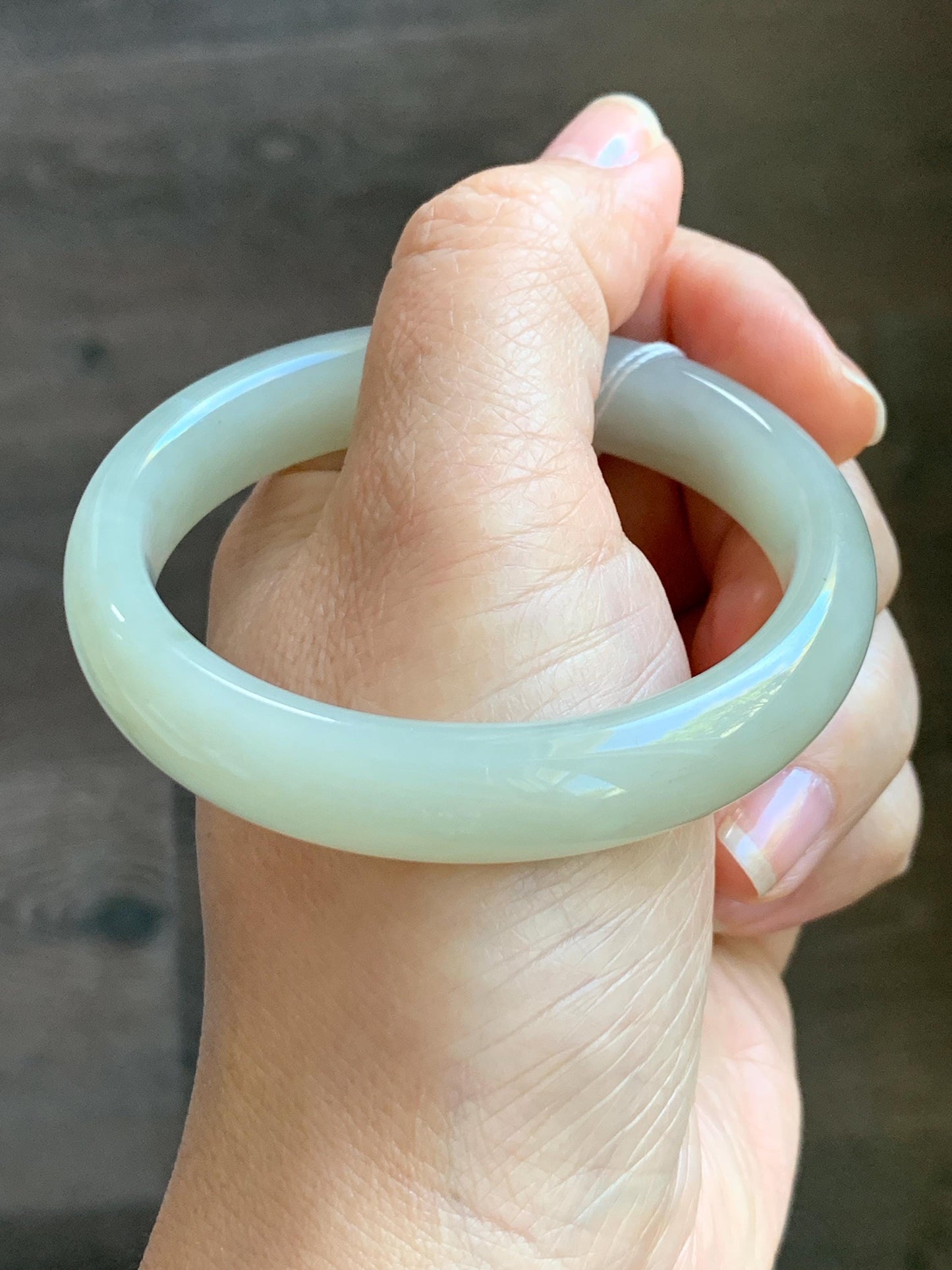 Certified Natural Nephrite Jade Translucent Dusty Dark Beige Bangle Bracelet 53.3mm 6.6” 58g 天然和田玉暗冰糖色手镯 065