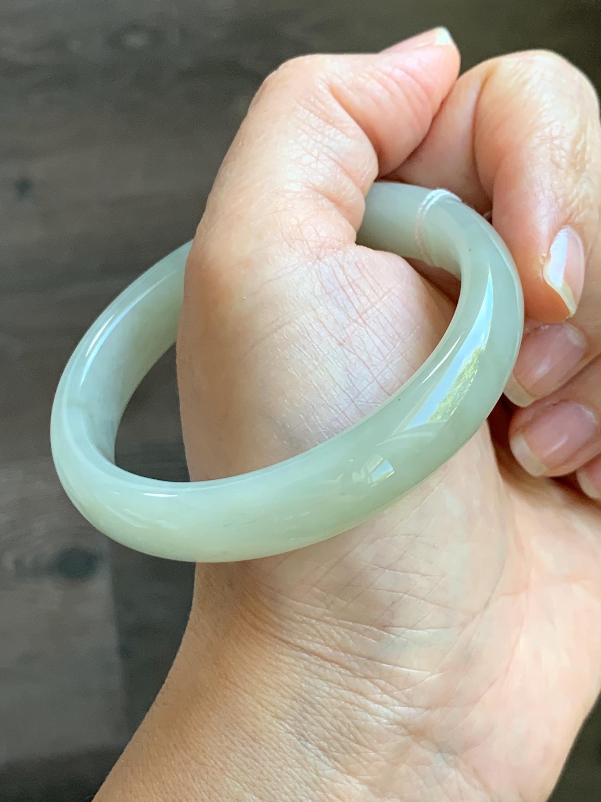 Certified Natural Nephrite Jade Translucent Dusty Dark Beige Bangle Bracelet 53.3mm 6.6” 58g 天然和田玉暗冰糖色手镯 065