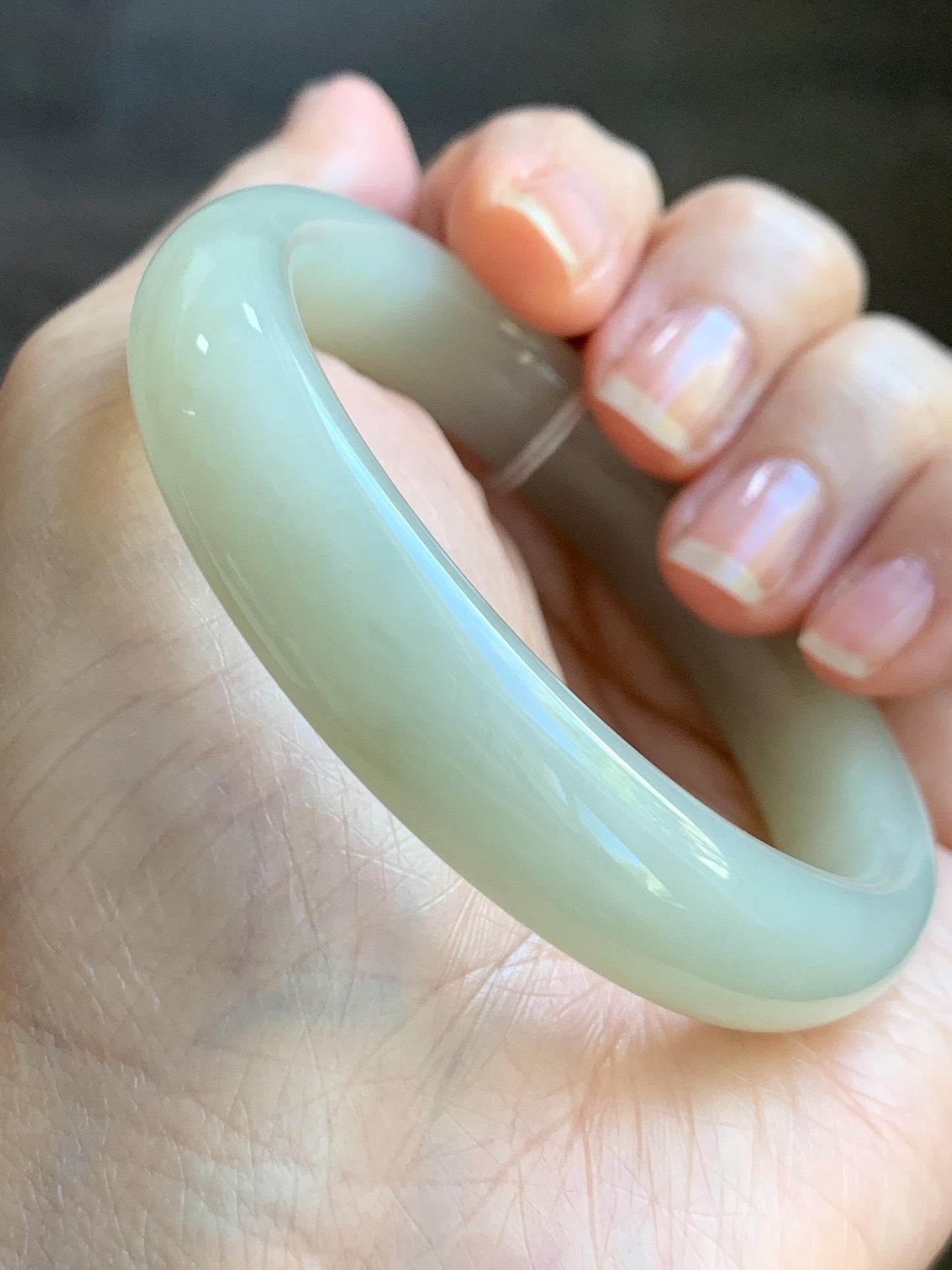 Certified Natural Nephrite Jade Translucent Dusty Dark Beige Bangle Bracelet 53.3mm 6.6” 58g 天然和田玉暗冰糖色手镯 065