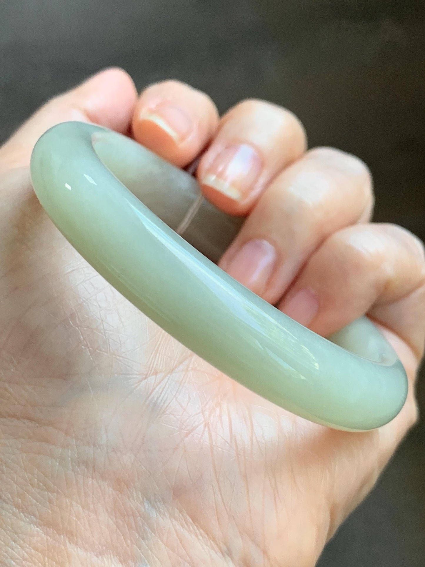 Certified Natural Nephrite Jade Translucent Dusty Dark Beige Bangle Bracelet 55.95mm 6.9” 67g 天然和田玉暗冰糖色手镯 064