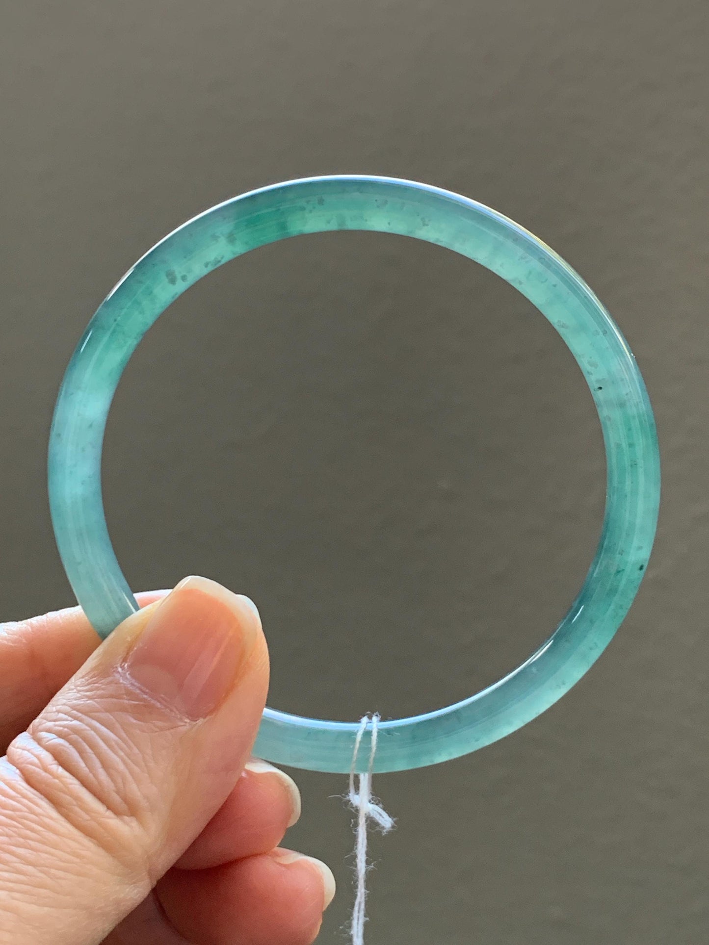 Certified Natural Grade A Guatemalan Icy Translucent Dark Teal Blue Jade Jadeite Slim Bangle Bracelet 55.78mm 6.89” 天然冰危深蓝绿翡翠细圆条手镯 073